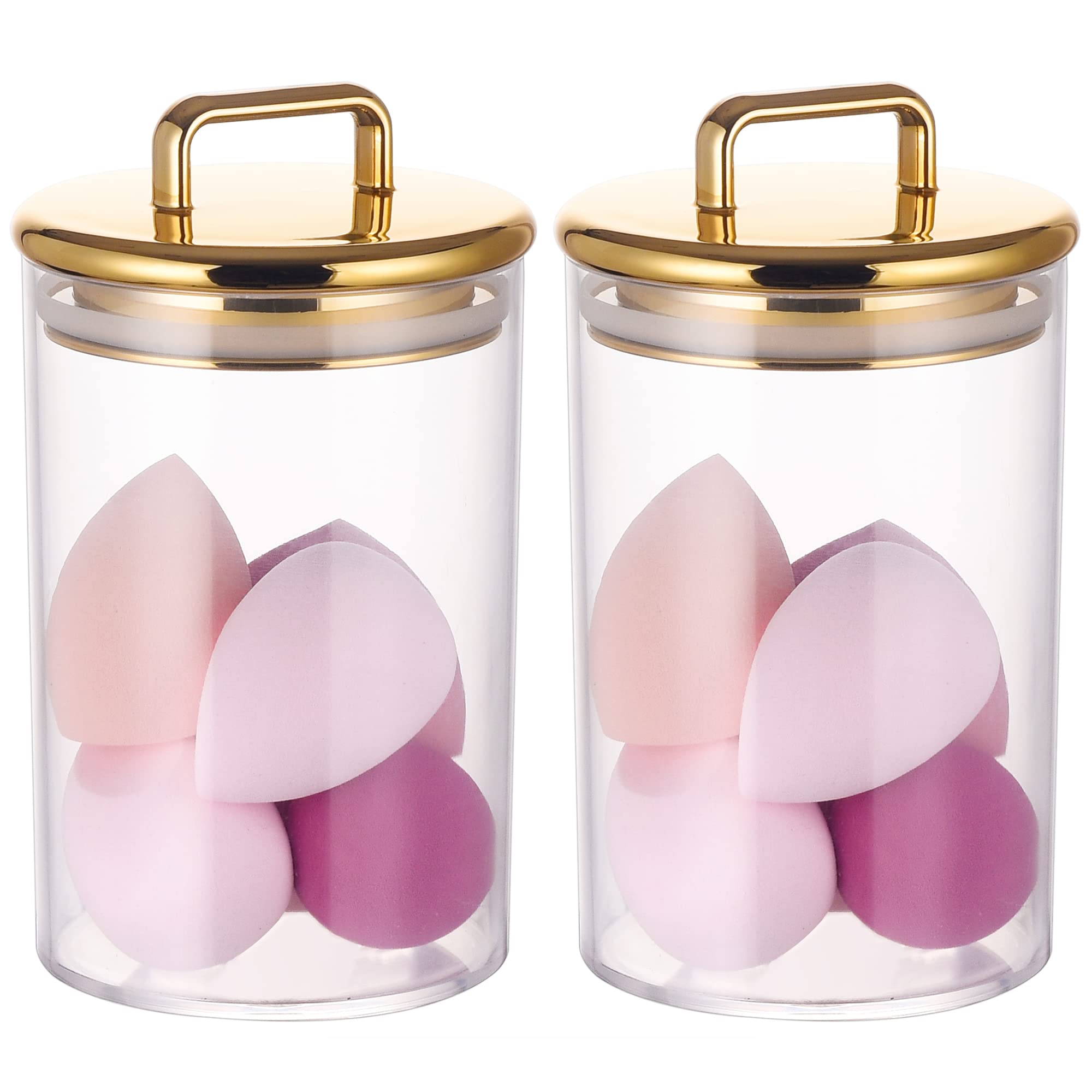Photo 1 of 2 Pack 24 oz Medium Acrylic Storage Apothecary Jar with Gold Airtight Lid | Bathroom Vanity Organizer Containers | Ideal Decorative Canisters for Shells, Bath Salt, Grains, Cotton Ball, Flossers