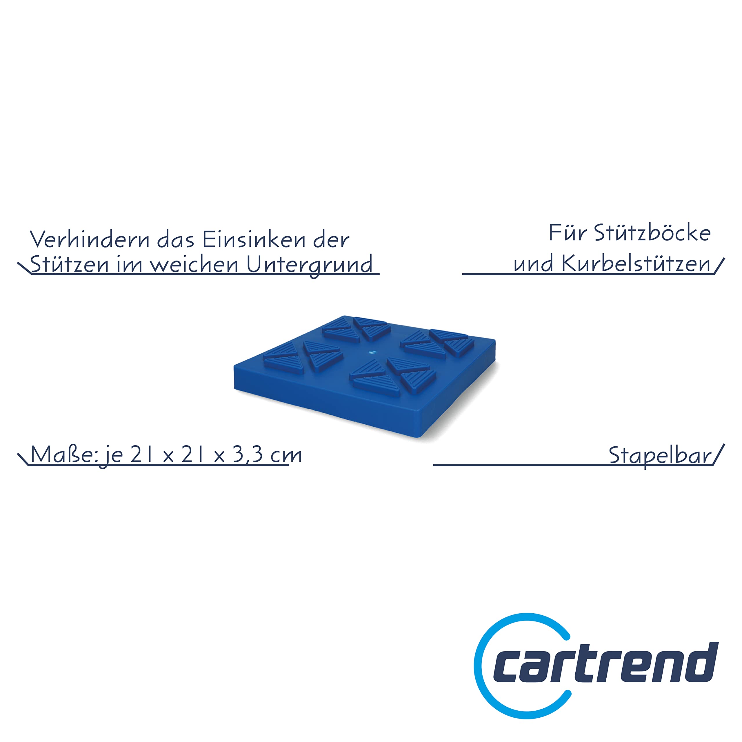 Cartrend 10306 Cavalletto di Supporto per roulotte, Set da 4 Pezzi, Set di 4 & Caravan 10396 - Piastre di Base impilabili, 4 Pezzi