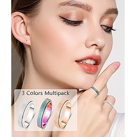 OreilleStar Titanium Stainless Steel Anxiety Ring for Women Spinner Ring 3 Colors Pack Anxiety Spinner Rings Fidget Rings 4mm Rose Gold Silver Rainbow Size 7