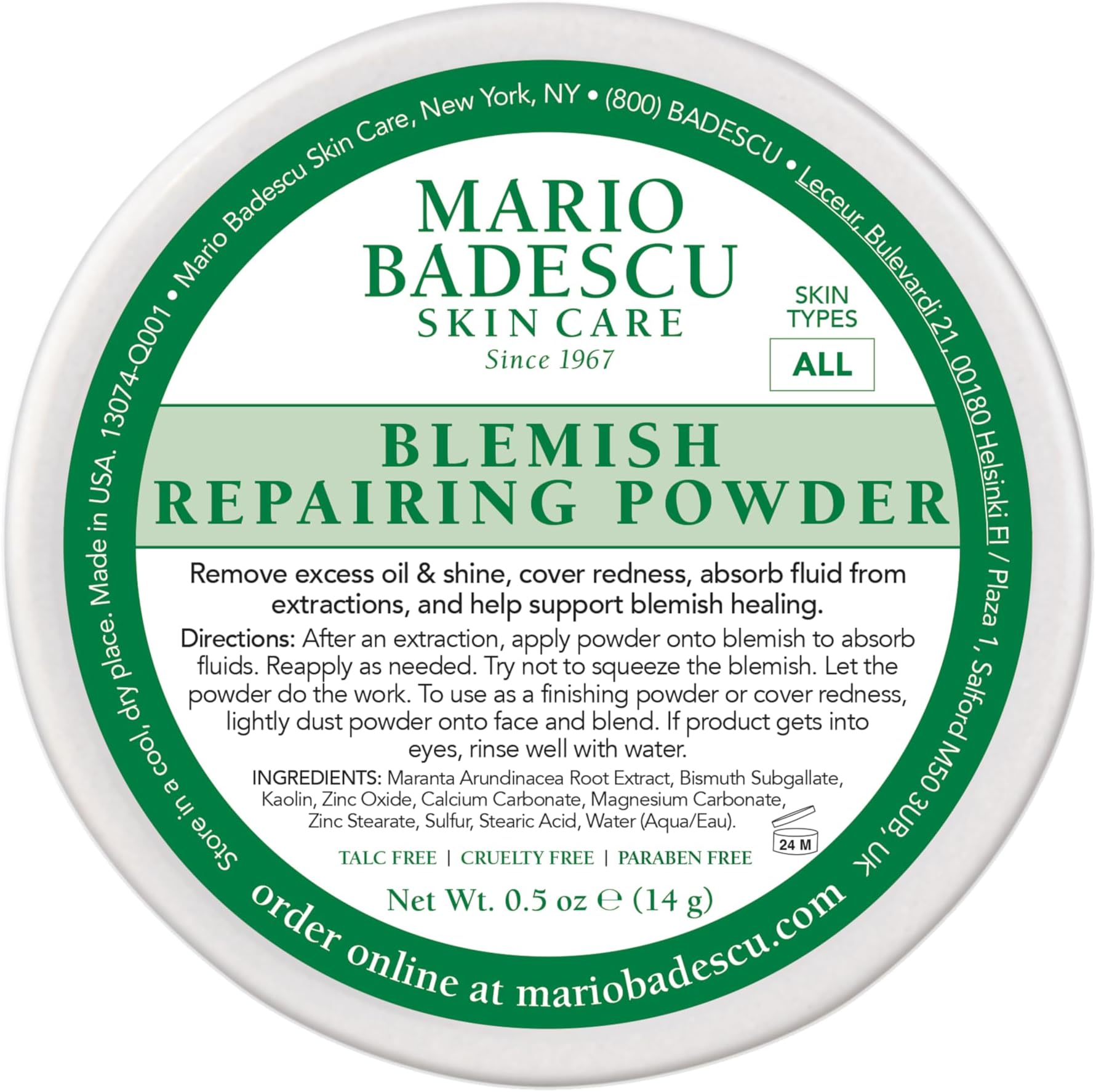 Mario Badescu Special Healing Blemish Repairing Face Powder for Oily and Troubled Skin, Reduces T-Zone Shine, Decongests Pores and Balances Excess Oil, Gentle Sulfur Powder for Skin Care
