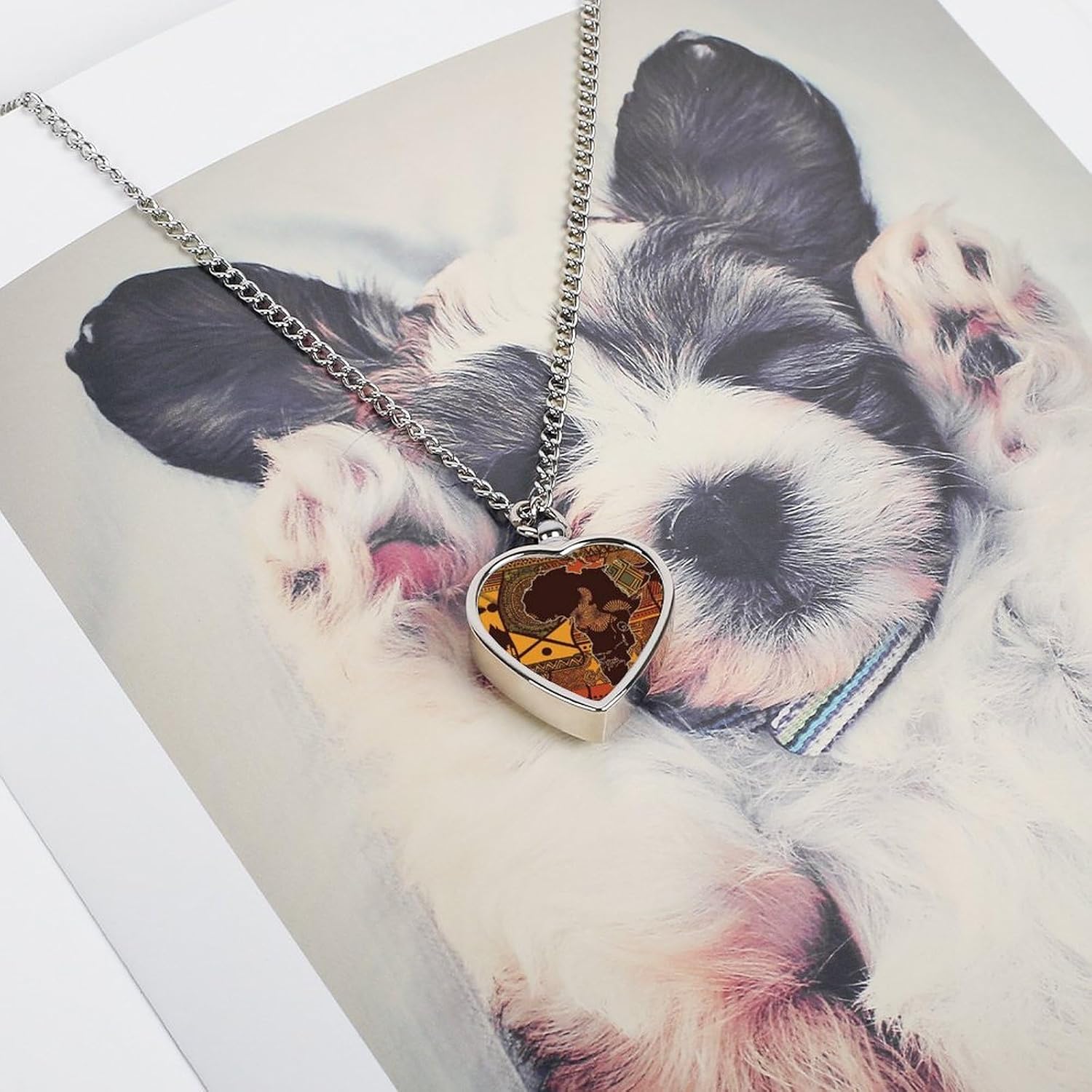 African Map Ethnic Pattern Cremation Heart Pet Ashes Necklace image 5