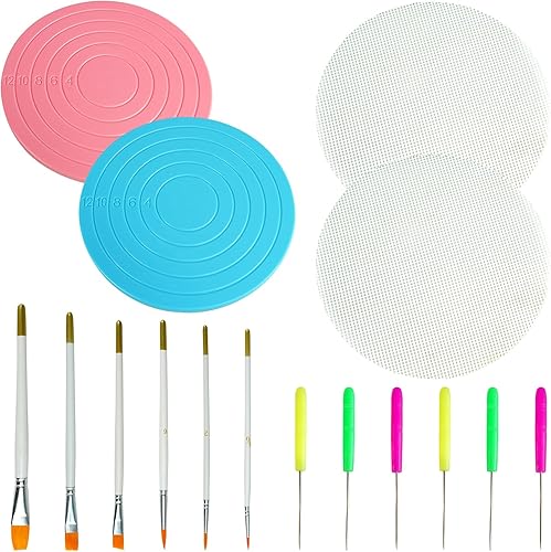 Kit de decoración de galletas de 16 piezas Mesa giratoria para decorar galletas Suministros de decoración con 2 mesas giratorias acrílicas, 6 agujas