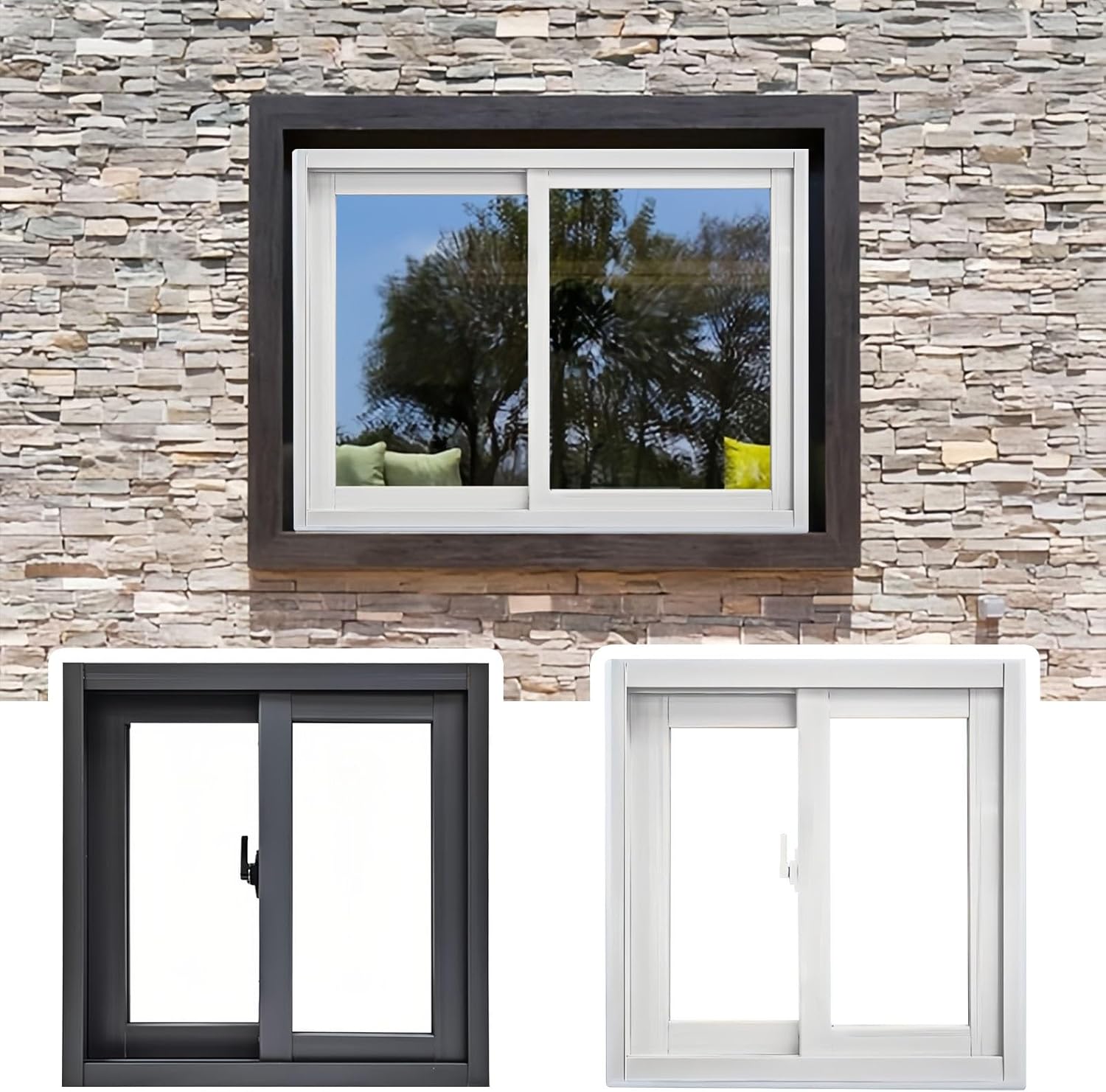 Basement Window with Tempered Glass, Slider Window with Handles, Flush Mount, with Screws, Ventanas para Casa, Basement Window for Mobile Home(White,WxH 21x15"/53x38cm)
