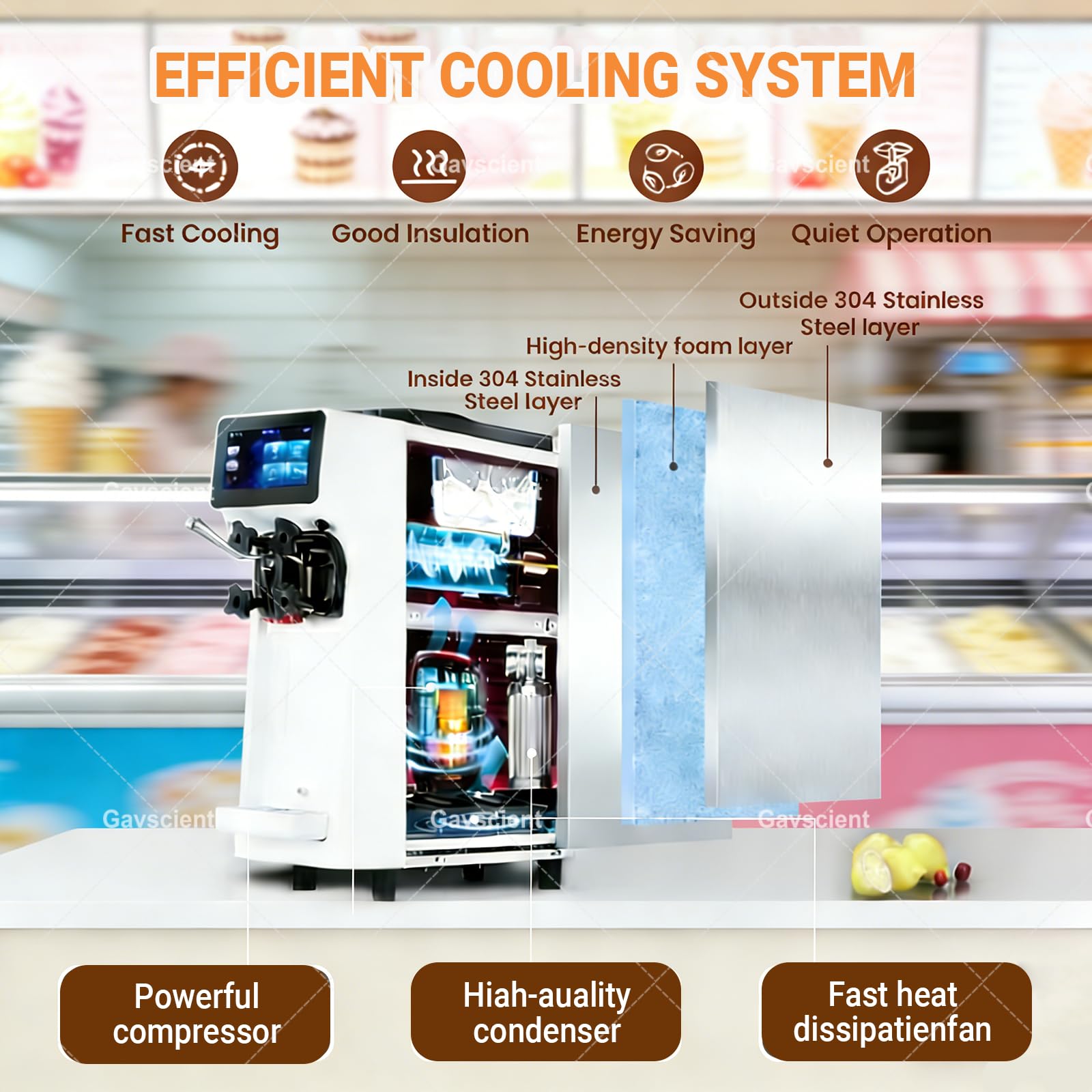Machine à Glace Italienne pour Usage Domestique et Commercial, sorbetière/yaourtière glacée de comptoir d'une capacité de 4 à 5 kg/h, avec Panneau LCD Silver-750w