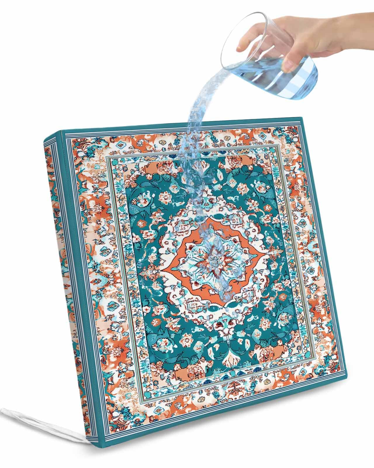 2 Pack Turquoise Boho Waterproof Cushion Covers with Ties, Outdoor Patio Chaise Lounge Chair Seat Cushion Slip Covers Replacement(Only Cover) Ethnic Aztec Southwest Abstract Pattern 24