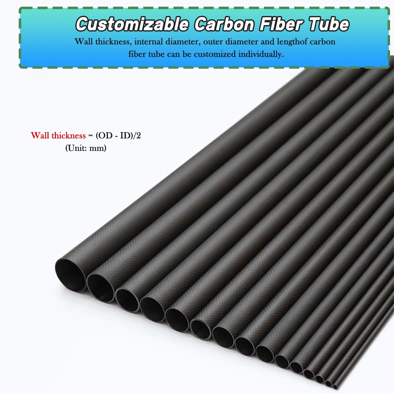 Paquete de 2 tubos de fibra de carbono personalizables: acabado mate 3K, ligeros y de alta resistencia.(10x8mm)