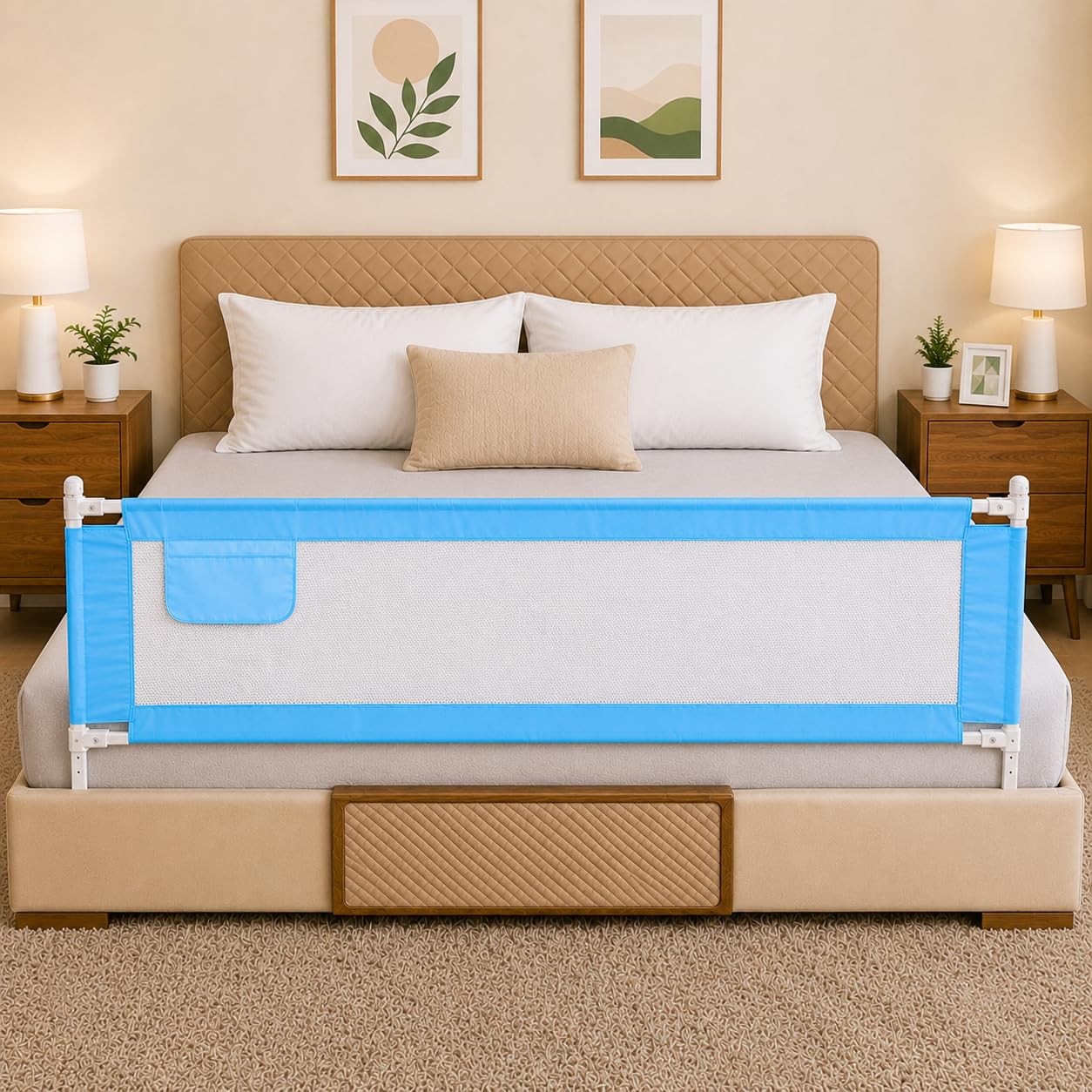 Bed Rail for Toddlers & Adults | Adjustable Safety Bed Guard for Kids, Seniors, Elderly | Portable Bed Rail with Storage Pocket – Fits Twin, Full, Queen Beds (Light Blue, Pack of 1)-picture-30