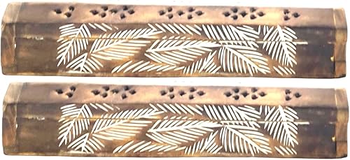 Vista 32 de Paquete de 2 quemadores de incienso de madera tipo ataúd - Incrustaciones de latón de 12 pulgadas - Compartimento de almacenamiento (Buddha)