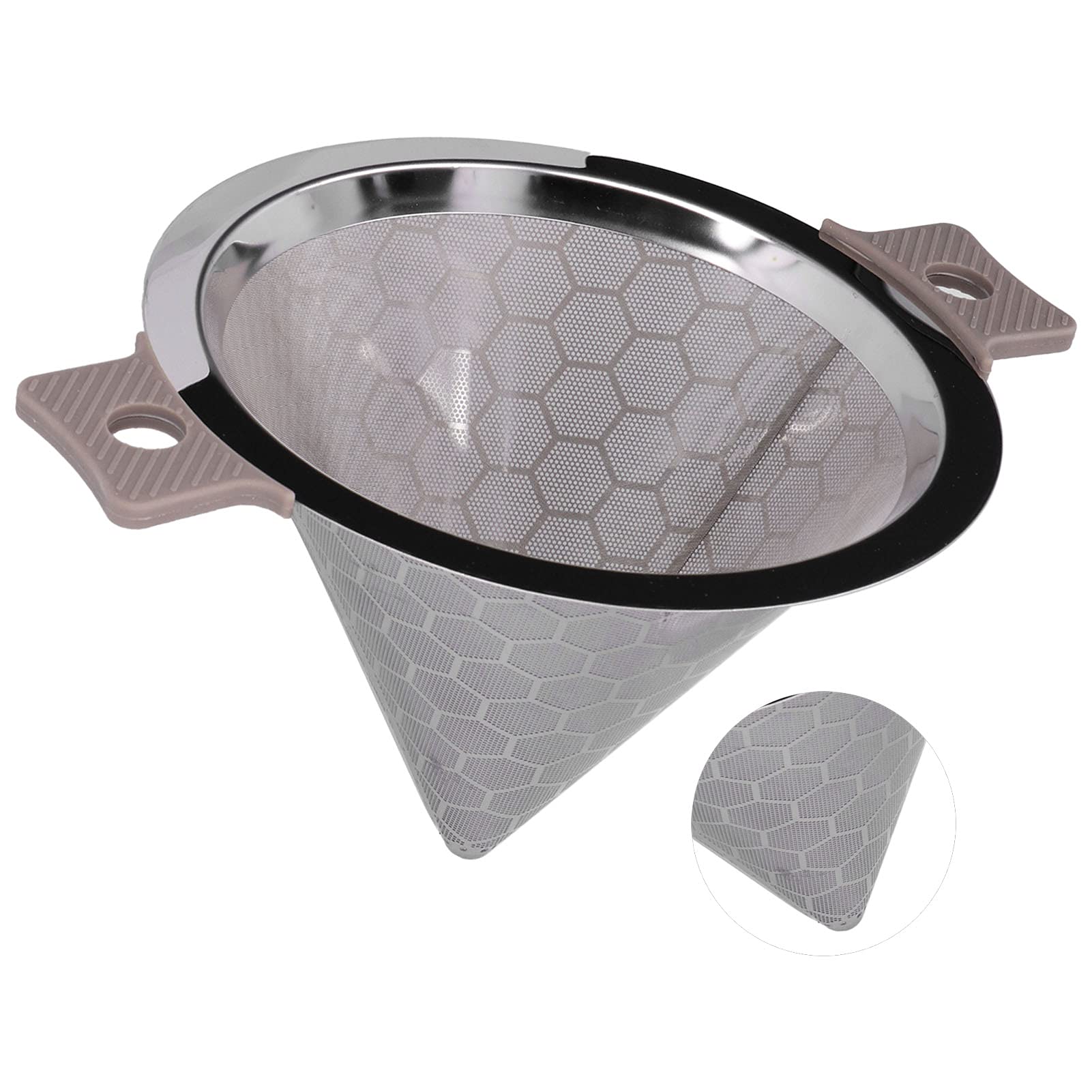 Nikou Colador en forma de cono, doble oreja de acero inoxidable pequeño para café, hojas de té, té con leche, infusor de té, 12 cm, apto para lavavajillas, plateado