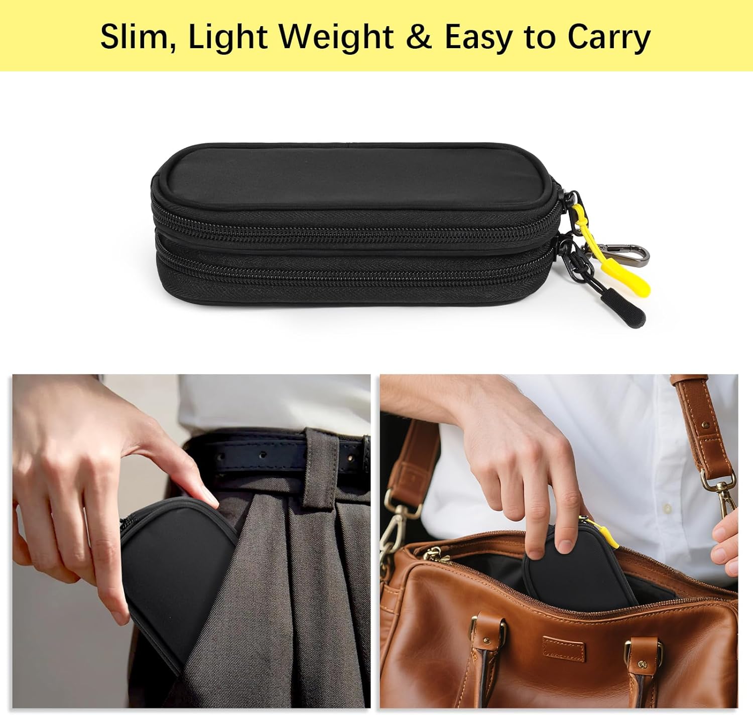 Double Glasses Case, Soft Dual Eyeglass Sunglasses Pouch, Portable Travel Eyewear Organizer Holder with Clip - Image 6