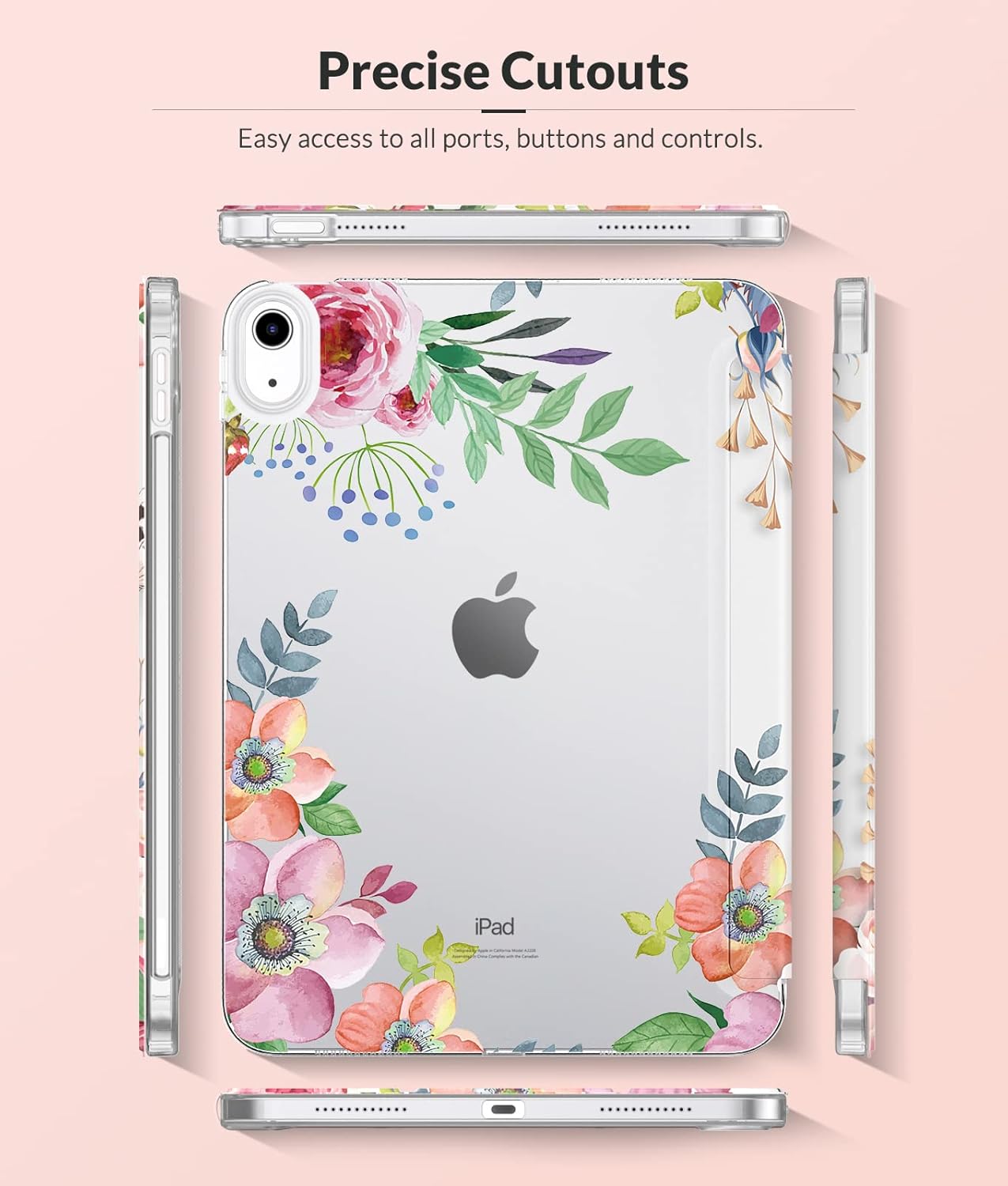 MoKo Case for New iPad (A16) 11th Generation 2025/ 10th Generation 2022, iPad 11 inch/ 10.9 inch Case with Soft TPU Translucent Frosted Back Cover, Auto Wake/Sleep, Support Touch ID,Fragrant Flowers - Image 6