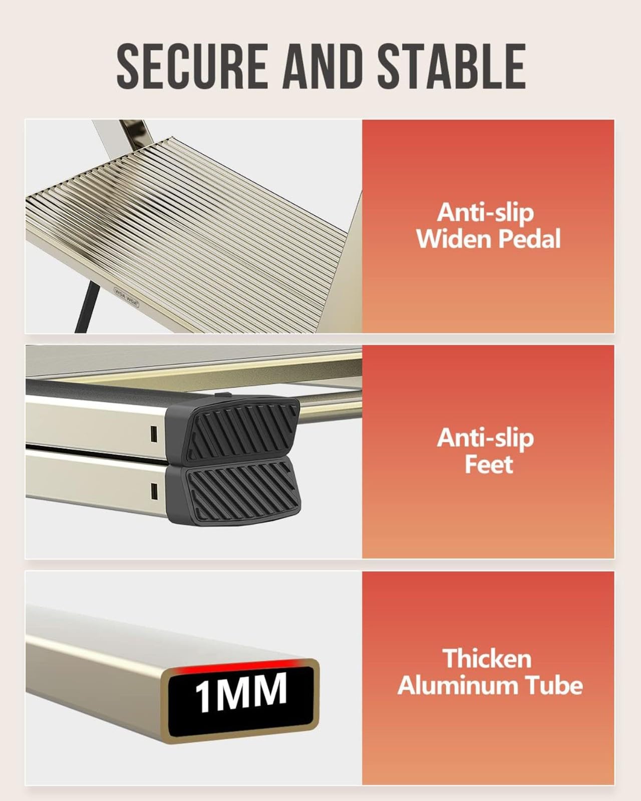 Taburete Plegable con Pedal Ancho de Metal Antideslizante, Ligero y portátil, Escalera de 2 escalones para Uso doméstico y de Oficina, Capacidad de 330 Libras, no Requiere ensamblaje, Color