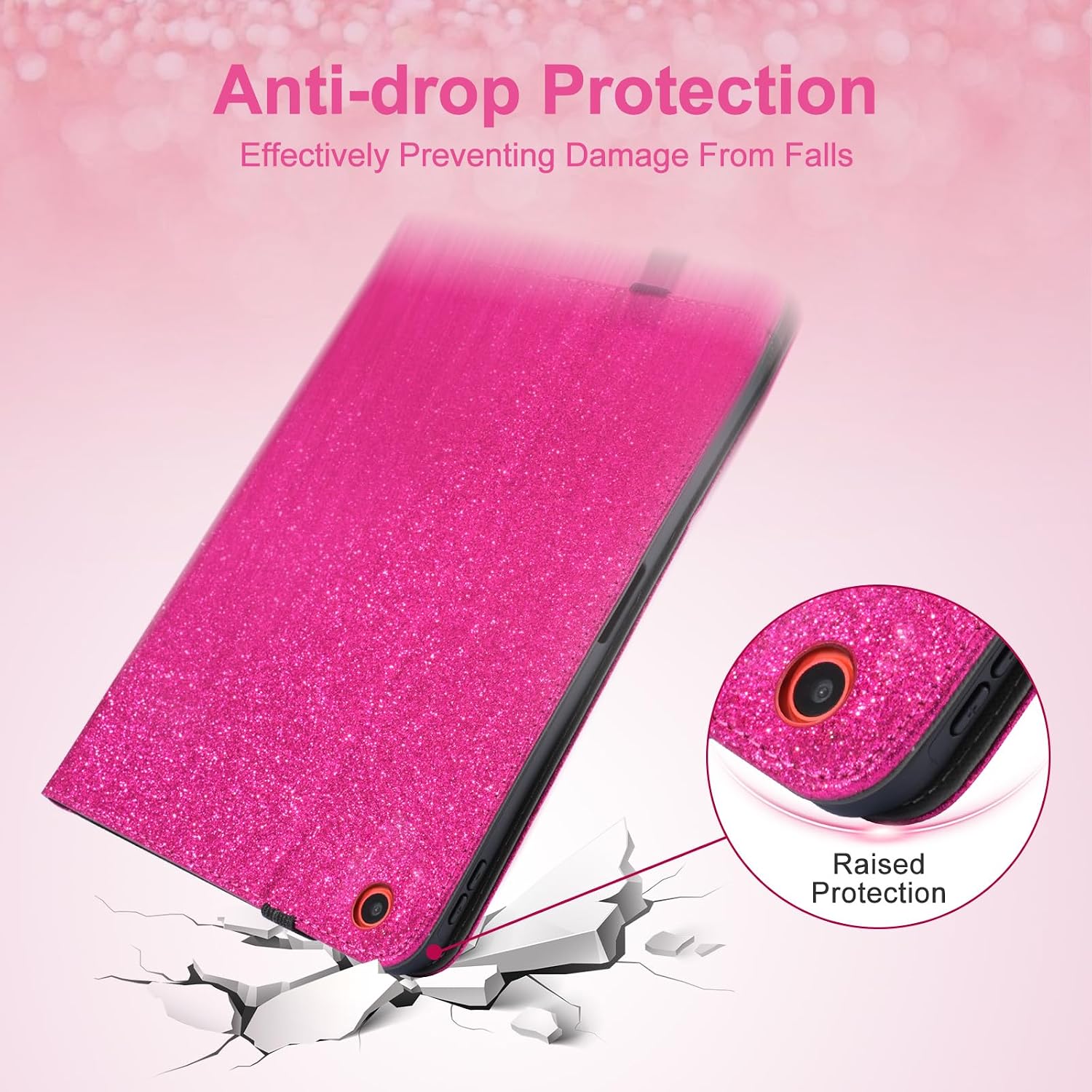 Glitter Case for Samsung Galaxy Tab A11 Plus / A9 Plus, Sparkly Folio Tablet Cover for Samsung A9+/ A11+ with Pocket, Auto Wake/Sleep, Cute Bling Design for Women Girls - Rose Pink+Purple