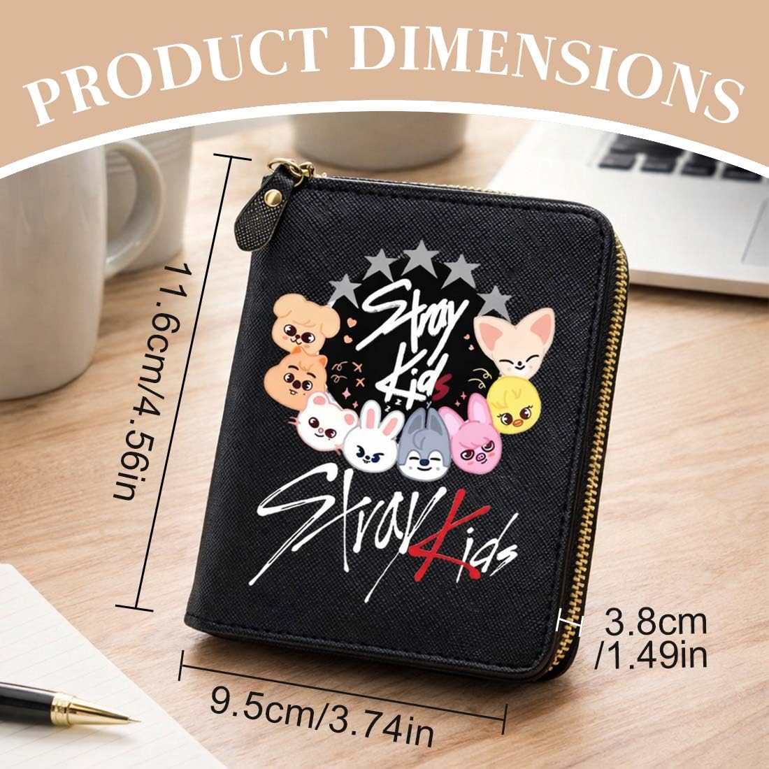 Cartera Negra De Stray Para Niñas, Cartera De Piel Sintética De Stray Con Cremallera, Skzoo Billetera