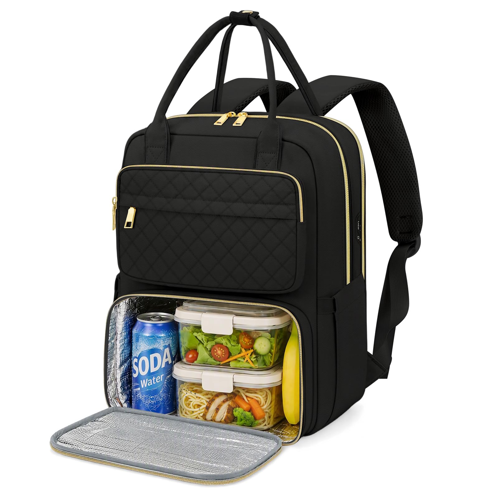 RAINSMORE Sac a Dos Ordinateur 15.6" avec Isotherme Repas, Sac a Dos Femme