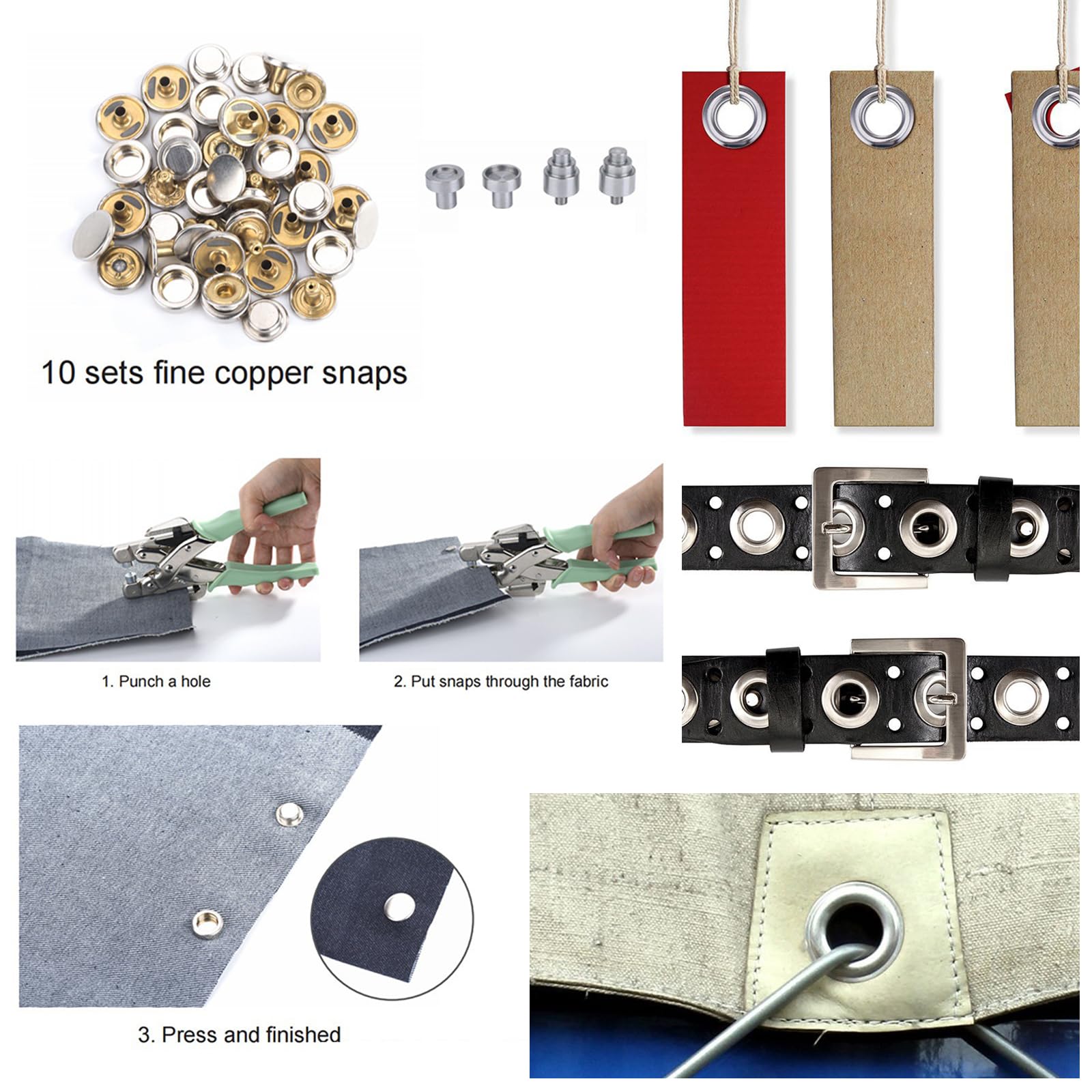 Desk Grommet Kit, Lot de 160 Pinces À Œillets en Métal de 3 Mm Et 5 Mm Kit D'outils Grommet Avec fer Perforé Œillets Bâche Outils D'installation pour Chaussures, Cuir, Sacs, Vêtement