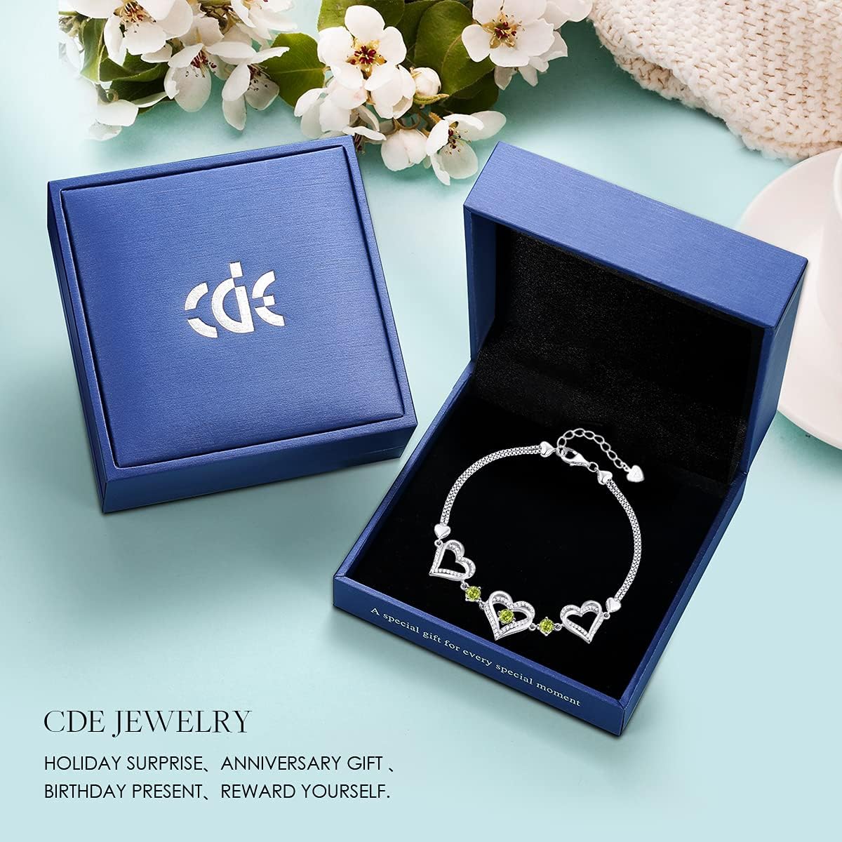 CDE Forever Love Heart Charm Link Bracelet for Women, 925 Sterling Silver Birthstone Bracelet Mother's Day Gift Anniversary Christmas Birthday Jewelry Gifts for Women Wife Her Girlfriend - Image 6