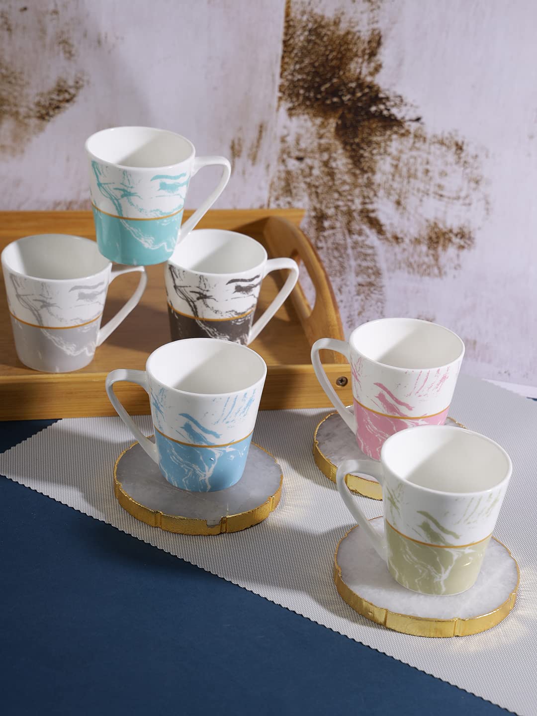 Saaikee Tea Coffee Cups for Kittchen & Dining Table Bone China Printed Multicolour Set of 6 (160 ML) (Colour May Vary) 3
