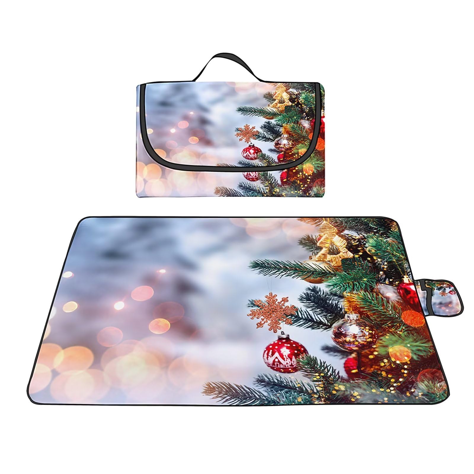 Couverture Pique-nique Imperméable 150x200cm,Couverture Plage Extérieure XXL Tapis de Plage,Beau sapin de Noël Camping Couverture étanche Pique-nique avec Poignée pour Camping Randonnée Parc Plage