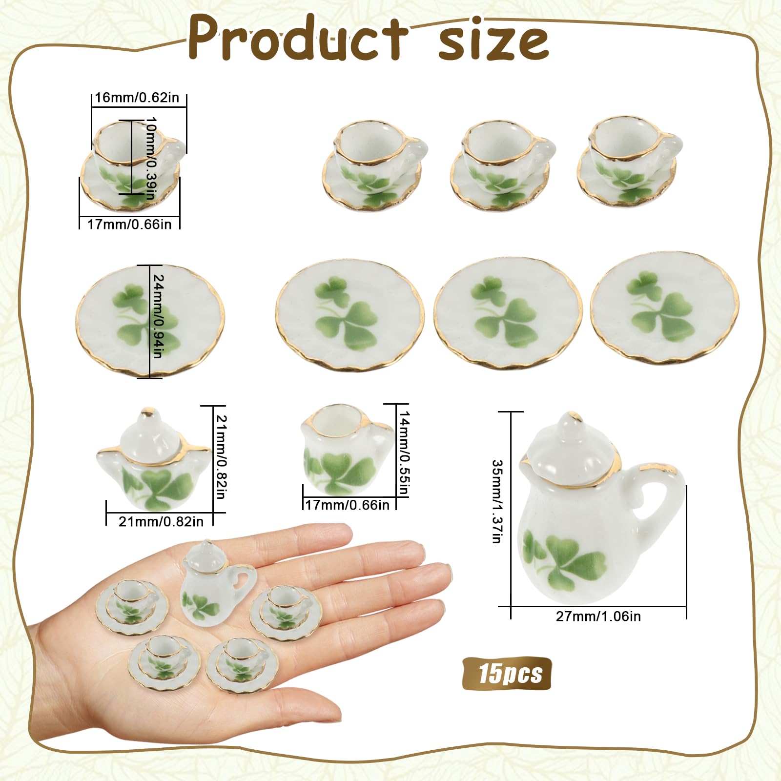 GUOYOU 1:12 Dollhouse Ceramic Tea Set 15 Pack Mini Porcelain Flower Tea Cup Set Dollhouse Accessories Kitchen Miniature Simulation Furniture Set Model for Baby Boy Girl Dollhouses - Image 2