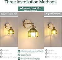 Vista 3 de Vintage Battery Operated Wall Sconce with Green Tulip Glass Lampshade Rechargeable Battery Powered Wall Light with Remote Control for Bedside