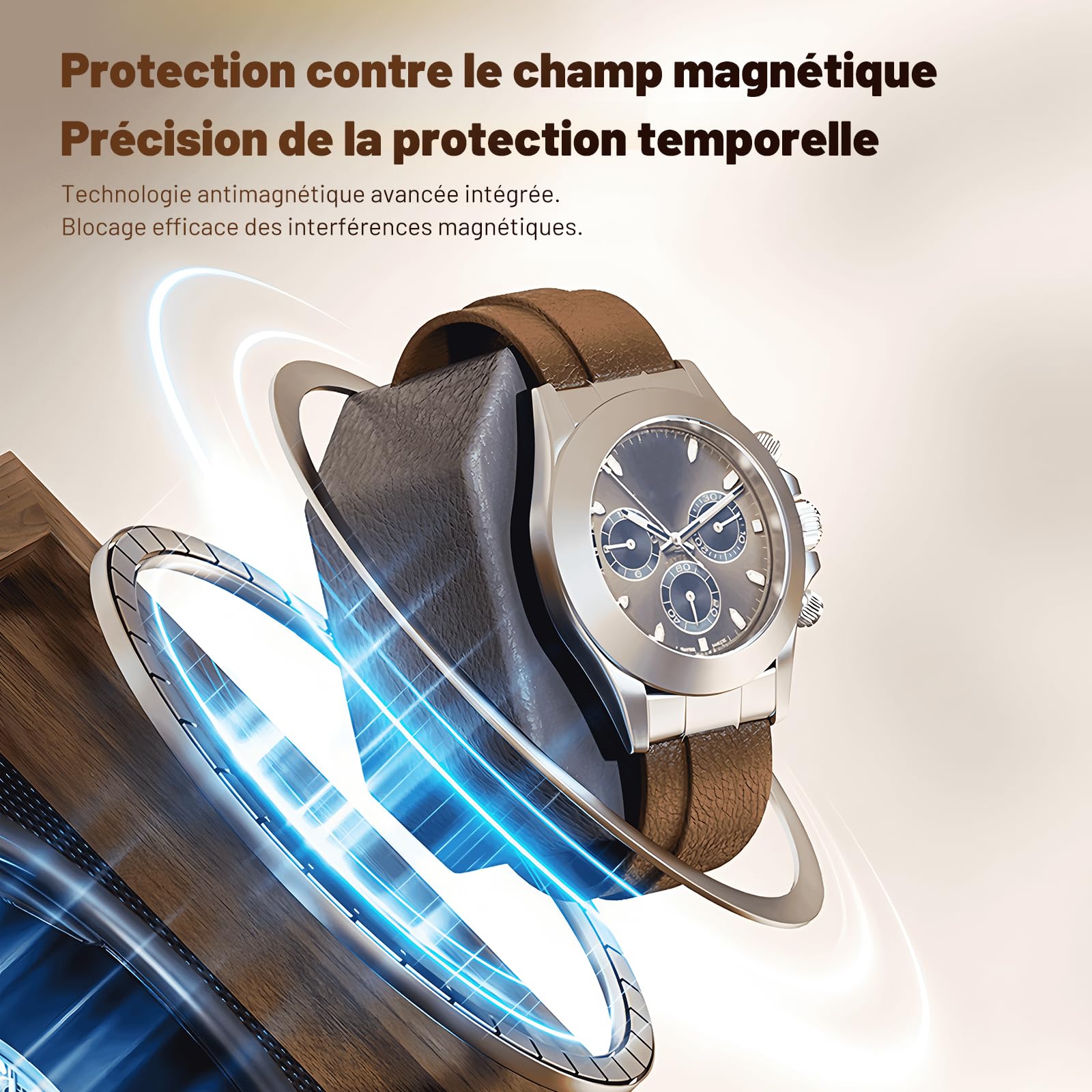 Remontoir pour 2 montres, bois de noyer noir, 4 modes de rotation avec éclairage LED, ultra silencieux