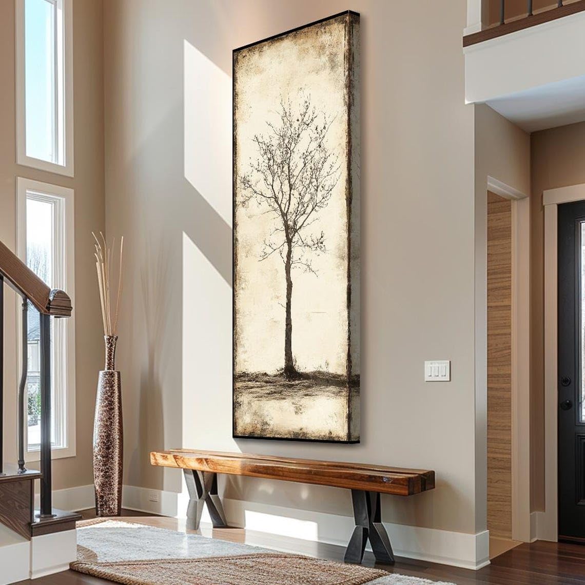 XBTYKPB Long Narrow Tree Wall Art, Tall and Thin Canvas Wall Art, Vertical Wall Art, Tree Wall Art, Vintage Wall Art(45x135cm/Frameless)