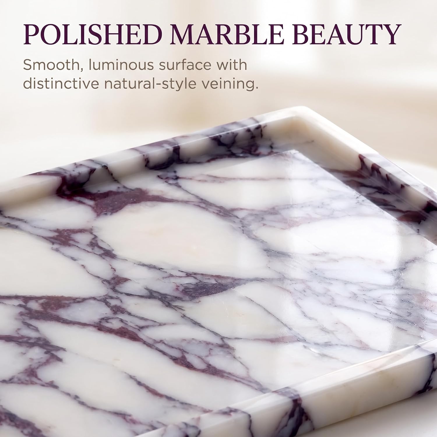 100% Natural Luxury Marble Tray.Marble Storage Tray, Suitable for Bathroom/Kitchen/Dressing Table/Cosmetics, Perfume, and Jewelry Display (Calacatta Violet, 12" x 8" x 0.7") image 3