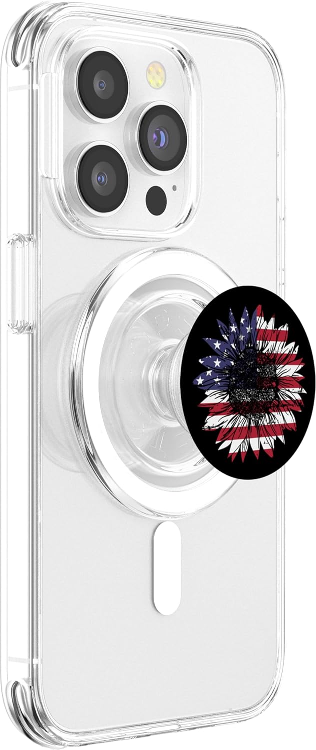 Sunflower US american flag for independence on 4th of july PopSockets MagSafe PopGrip for iPhone