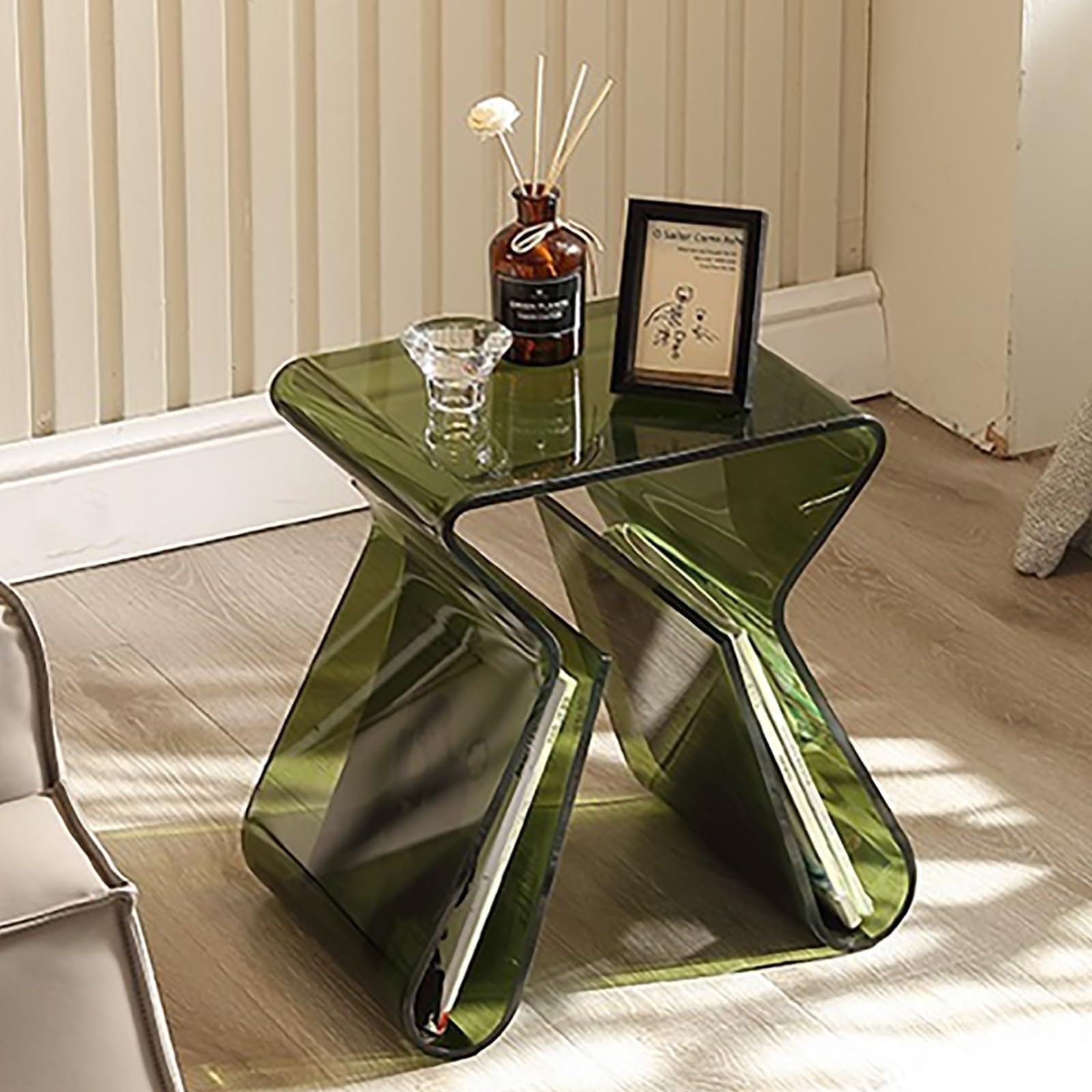 SXZenSpace Acrylic Side Table with Storage Slots Multi-Functional Nightstand & Coffee for Living Room Bathroom Solid Construction(Green)