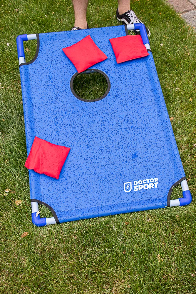 Set doppio Cornhole blu-rosso con borsa per il trasporto, 8 bean bags, cloruro di polivinile (PVC), 6 kg, gioco americano, completo per interni ed esterni