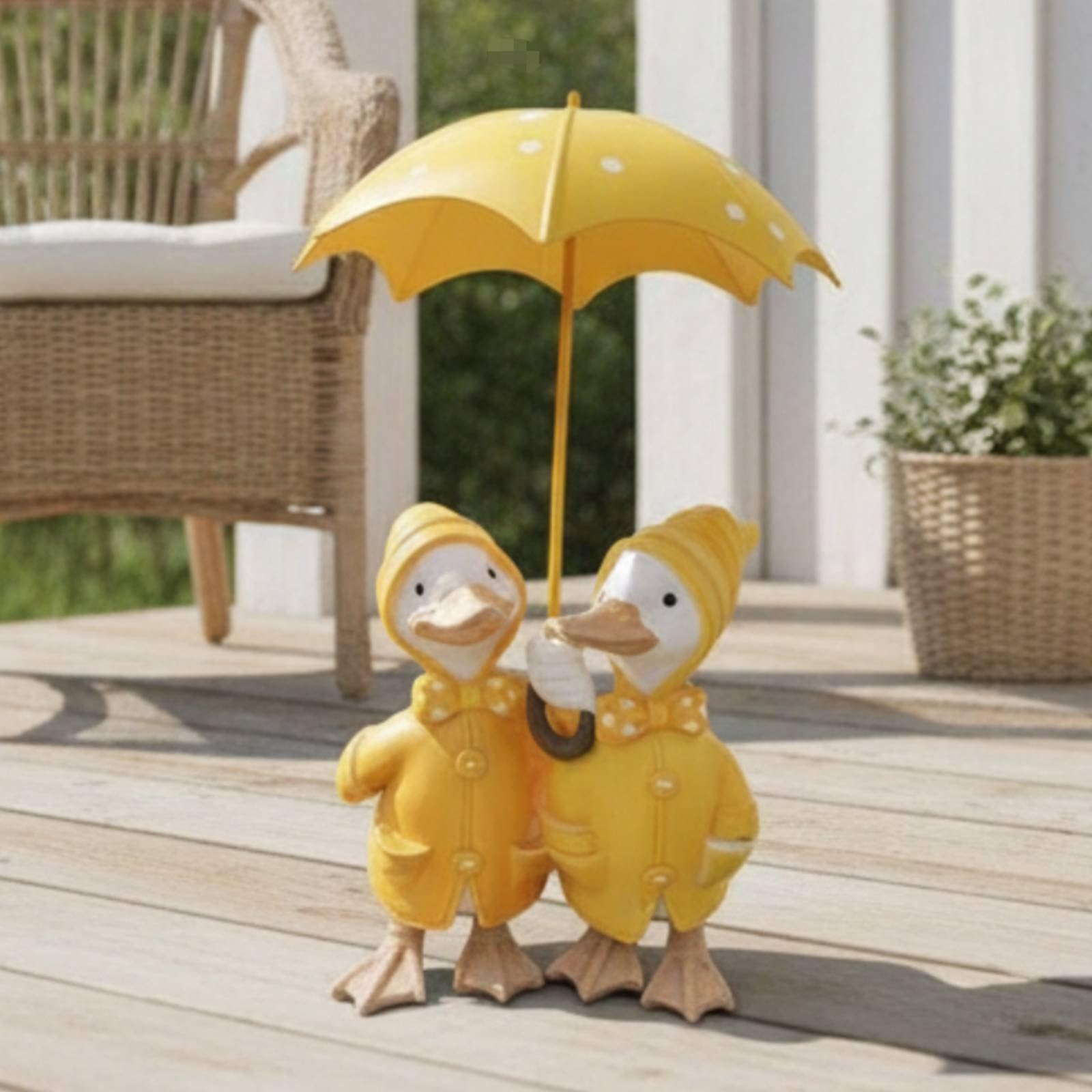 Colcolo Paar Entenfigur Ente Garten Statue Figur mit Regenschirm aus Kunstharz Sicherer Stand Dekorative Akzente für Blumenbeete Veranden Eingangsbereiche Geschenk, Entenpaar Mit Regenschirm