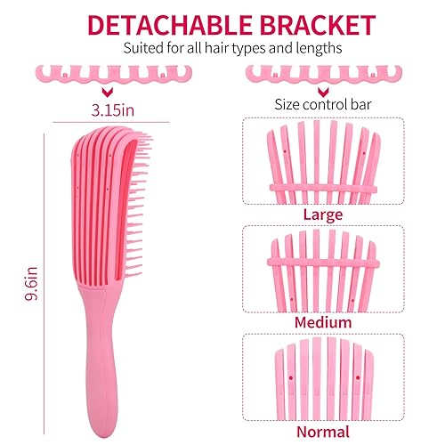 Miniatura 3 de Juego de cepillos de pelo para cabello afro americanoafricano, texturizado 3a a 4c - Cepillo desenredante, cepillo de 9 filas, peine de dientes