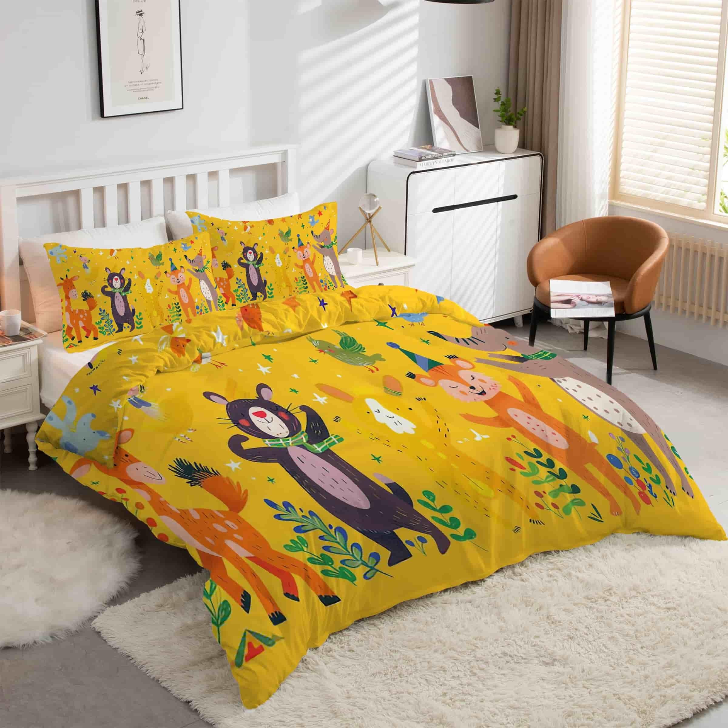 Parure housse de couette 240x260 motifs animaux rigolos pour égayer la chambre à coucher