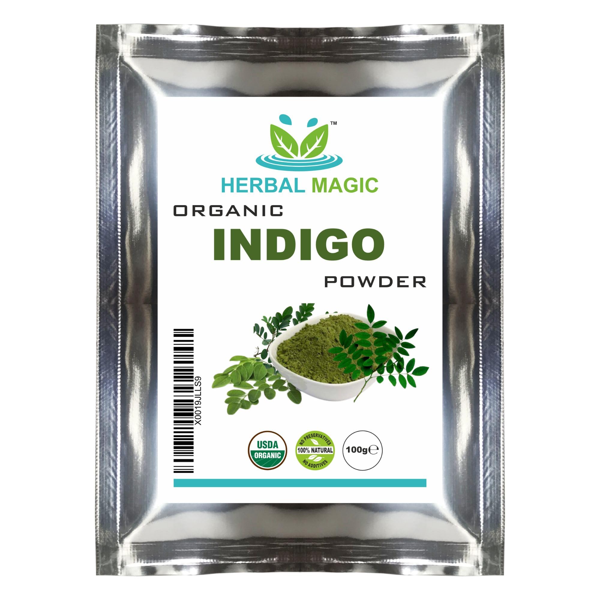 Herbal Magic's Organic Indigo Powder for Hair, USDA, Herbal Hair Dye, Natural Hair Mask/Color - Free from Fillers & Preservatives-100gUSDA Organic