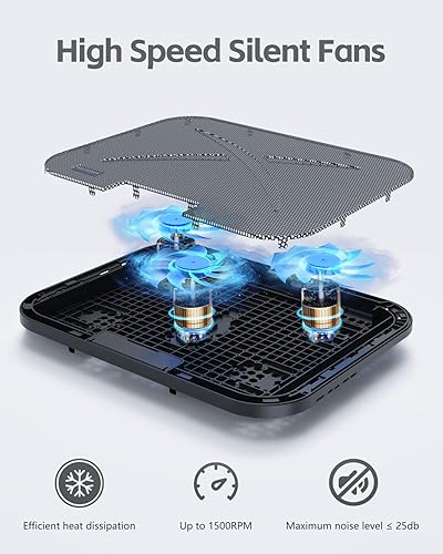 Miniatura 2 de Almohadilla de enfriamiento para laptop, enfriador de laptop con 3 ventiladores para portátiles de 12 a 17 pulgadas, soporte de refrigeración para