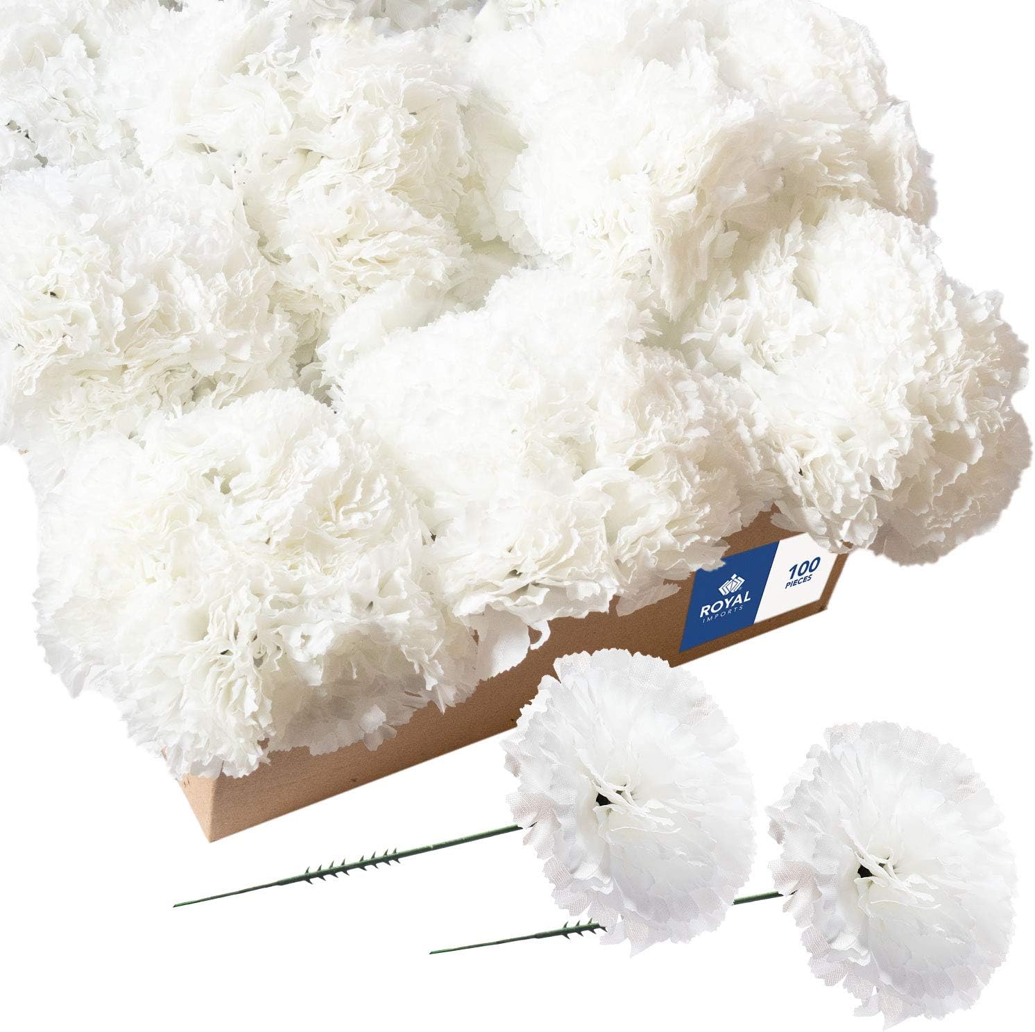 Royal Imports 100 White Silk Carnations, Artificial Fake Flower For
