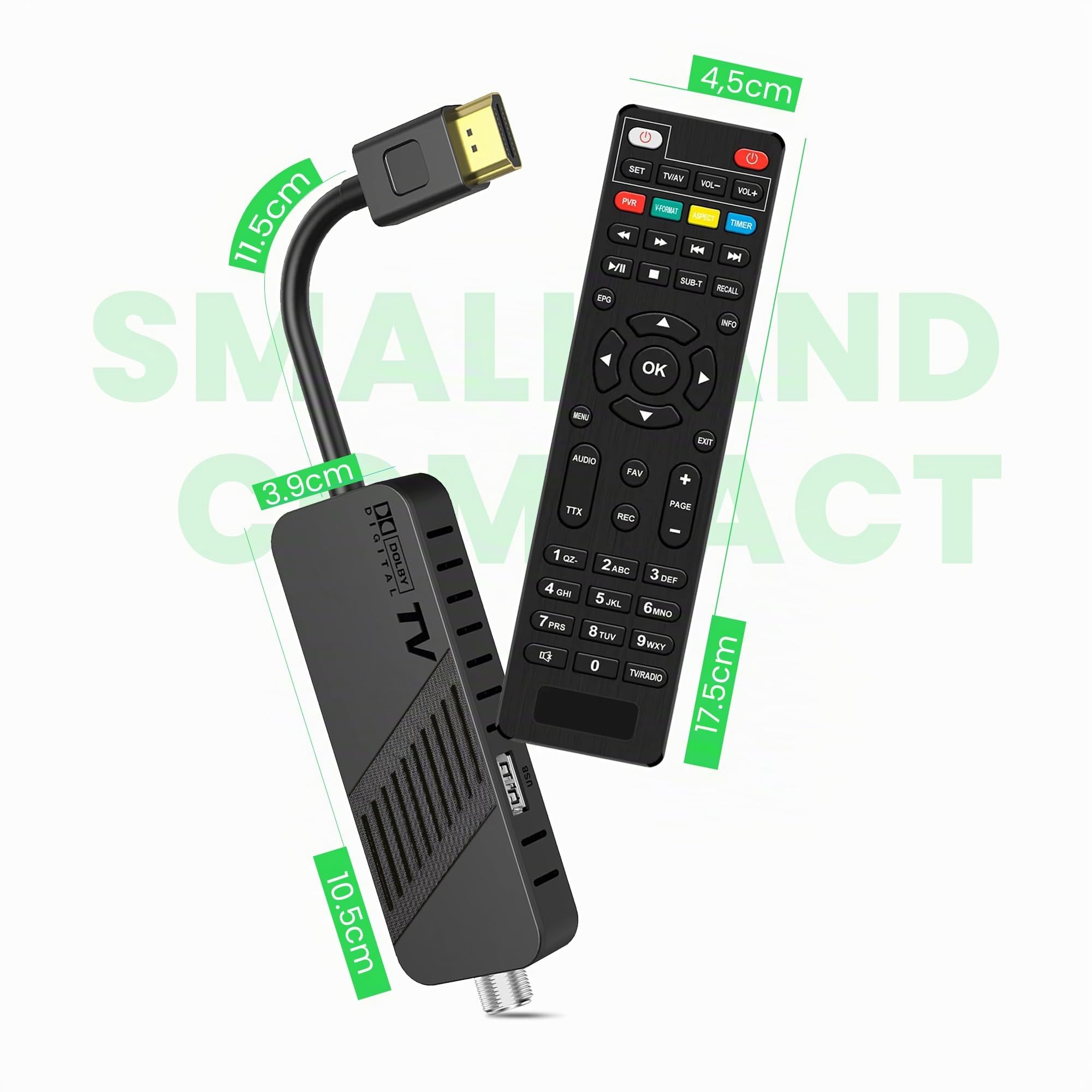 LEYF Ricevitore satellitare DVB-S2 Full HD 1080P HDMI TV Stick nascosto dietro TV display digitale H265 HEVC Main 10 bit telecomando universale 2 in 1 USB