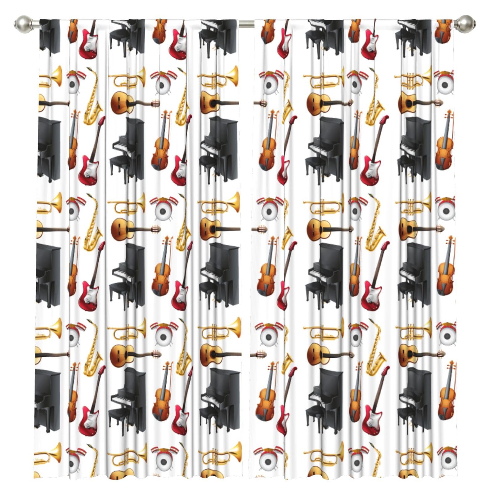 InOmak Musical Instrument Piano Guitar Saxophone, 2 Panels Window Curtains 52 x 84 Inch Blackout Curtains for Living Room Bedroom