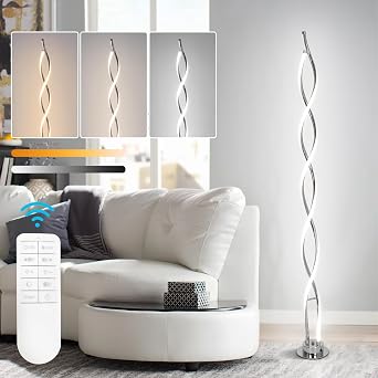 ADISUN 31W Modern Floor Lamp, LED Spiral Floor Lamp for Living Room, 3-Color Dimmable Standing Lamp with Remote Control, 58" Tall Floor Lamps for Living Room Bedroom Office Dining Rooms Silver