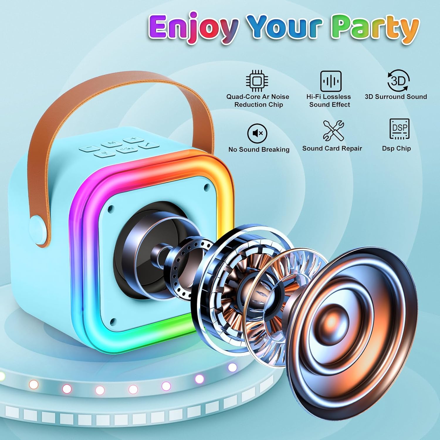 Mini Karaoke Machine for Kids, Girl Toys Gifts, Kids Karaoke Wireless Microphone for 4,5,6,7,8,9,10,11,12 Years Old Boys and Girls Christmas Party Gifts Toys (Blue) - Image 3