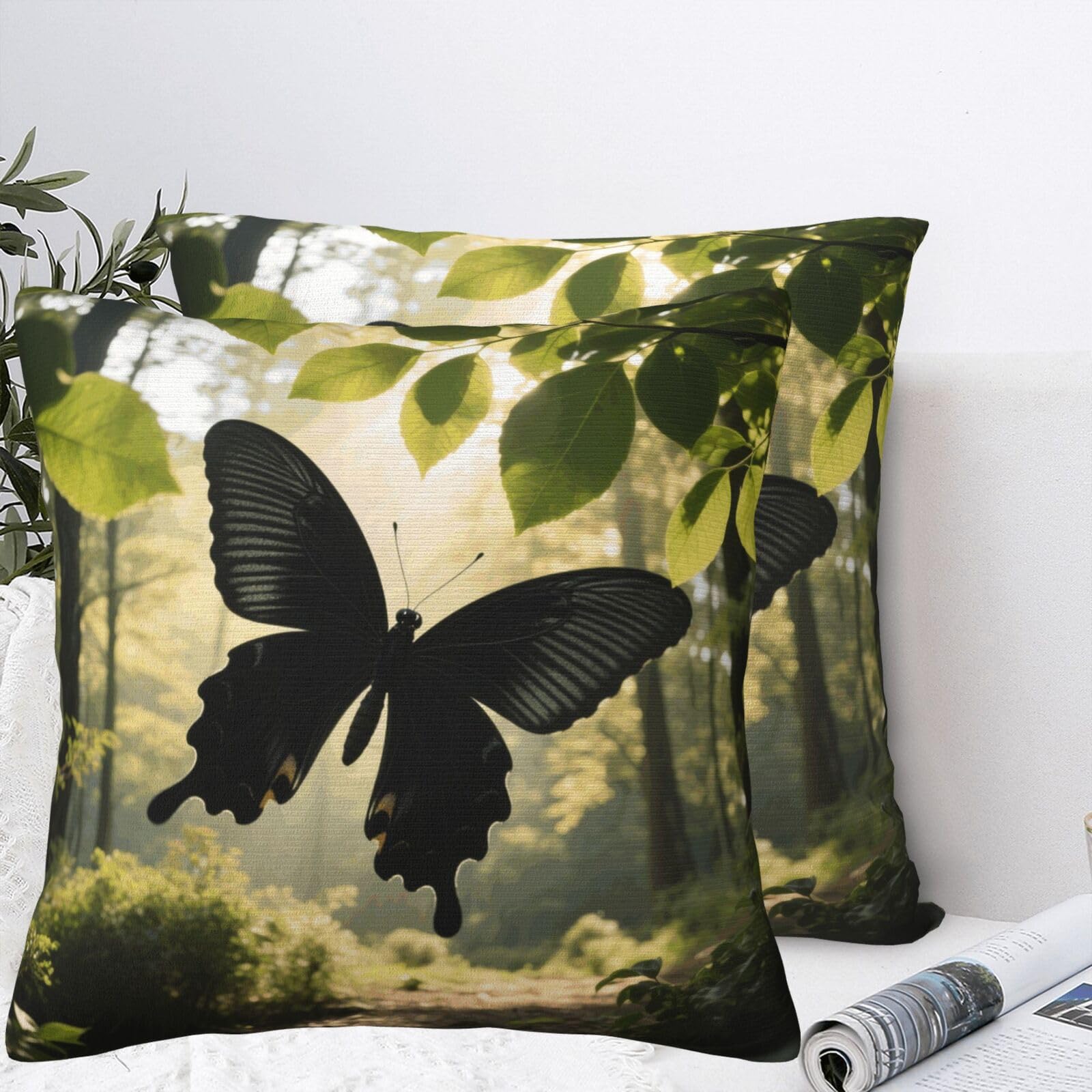 LMNGH Black Butterfly Plush Throw Pillow Covers 24"X24",Soft Cozy Couch Cushion Covers Decorative Pillow Cases for Holiday Home Bedroom Sofa Decors