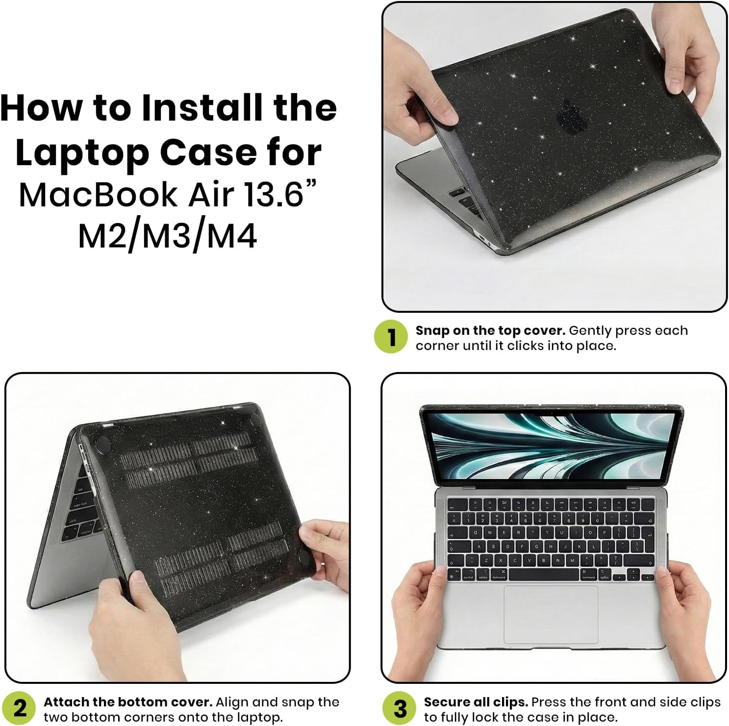 Head Case Designs Officially Licensed Peanuts Charlie Brown Icons and Characters Black Glitter Crystal Armour Laptop Case Compatible with MacBook Air 13.6" M2 A2681/M3 A3113/M4 A3240 2022/2024/2025