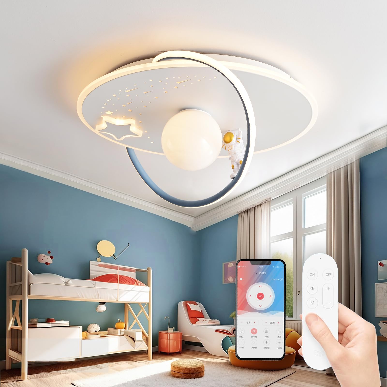AHXIAOZN Plafoniera Cameretta Bambini Dimmerabile, Lampada Da Soffitto A LED Per Bambini con Telecomando, 3000-6000K, Lampada Soffitto Camera da Letto Astronauta per Bambino Ragazzi