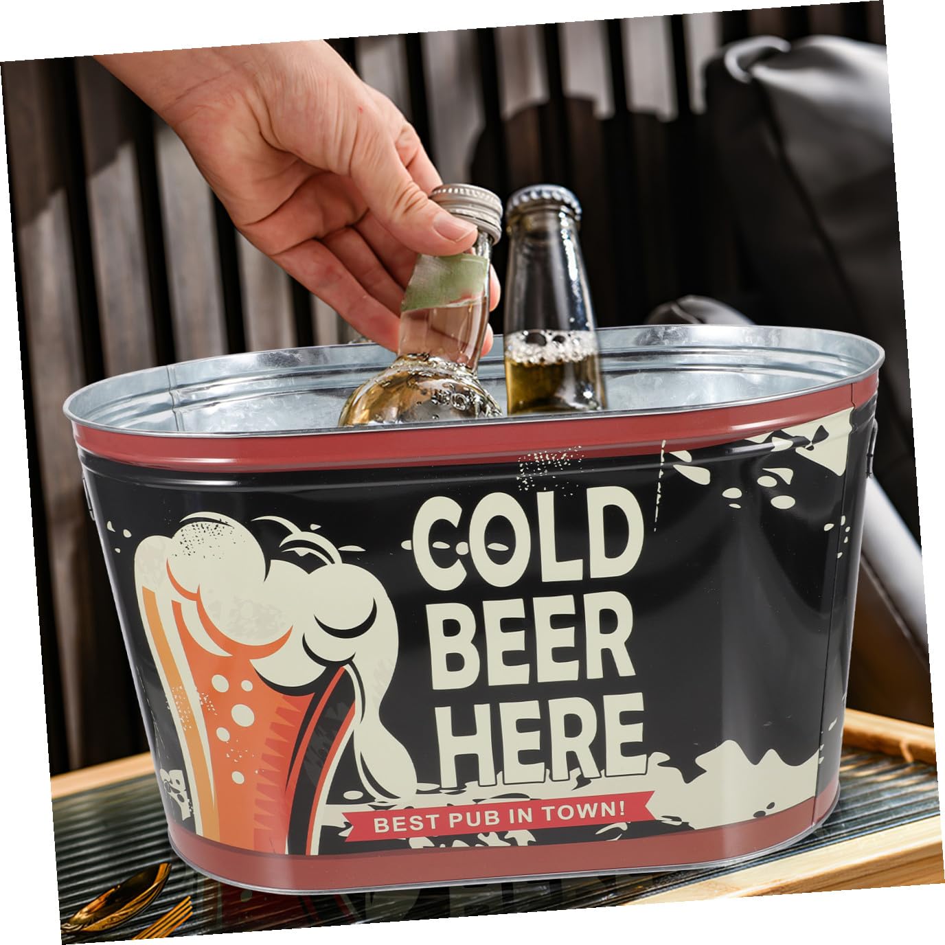 Ipetboom Cubo Metálico Grande para Hielo con Asa Resistente Arañazos y Abrasión para Enfriar Cerveza Vino y Bebidas Fiestas Campamentos y Bares