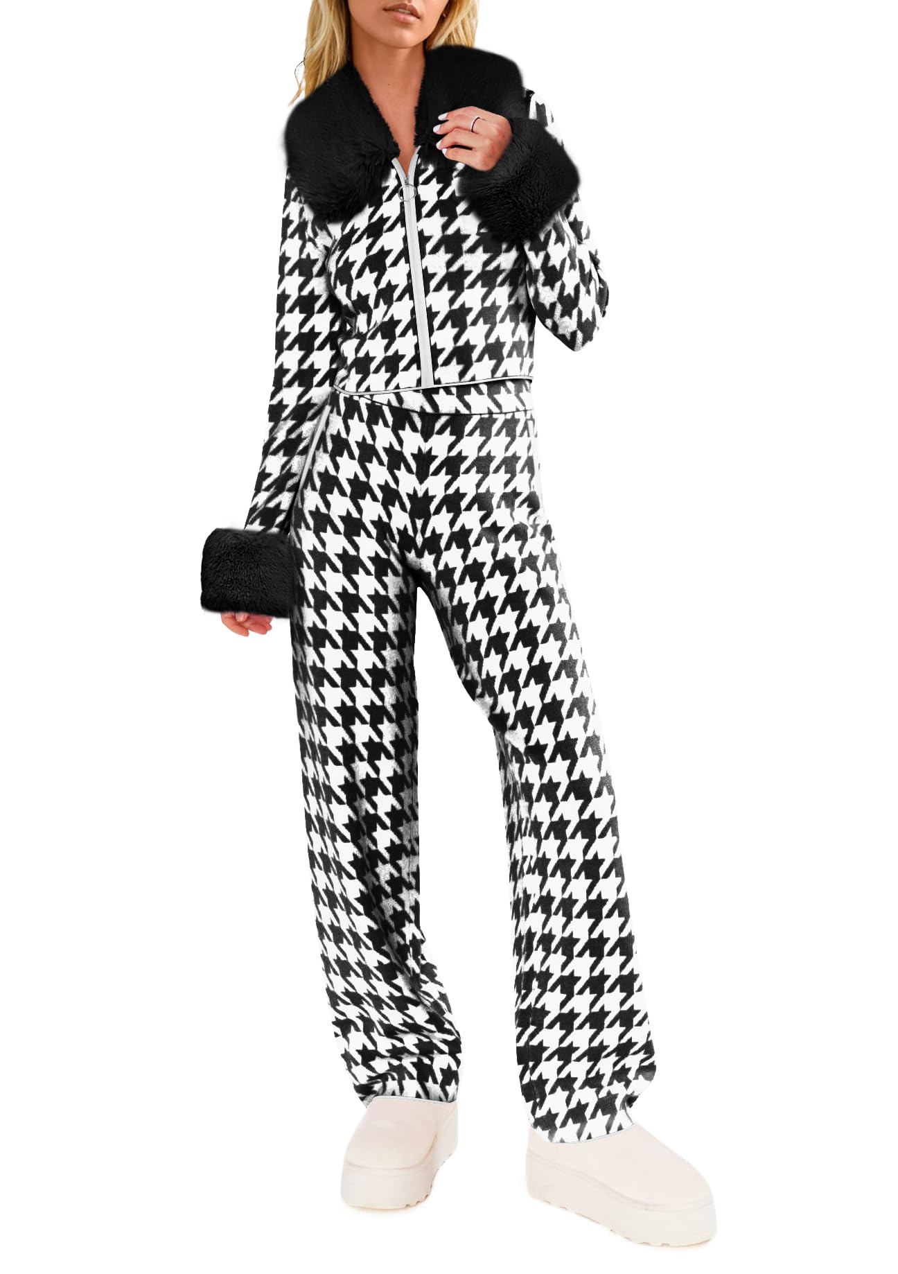 Yousify Snow Suits for Women Winter Sweater Sets Color Block Skiing Outfit