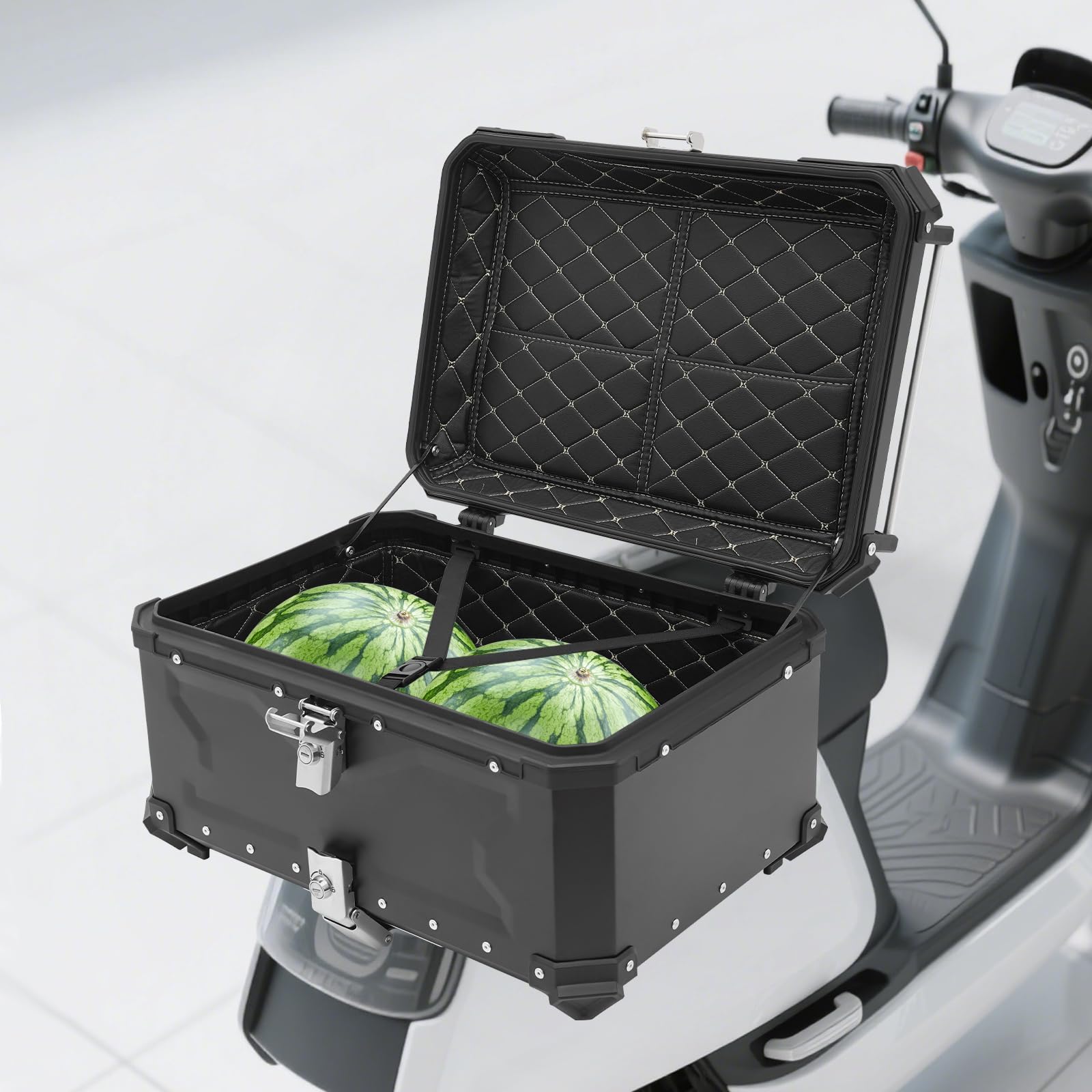Topcase para motocicleta, maleta trasera de aluminio, maletín de motocicleta con forro de PU y cerradura | TopcaseProfesionales | Topcase universal | Capacidad máxima 10kg | Resistente al agua y