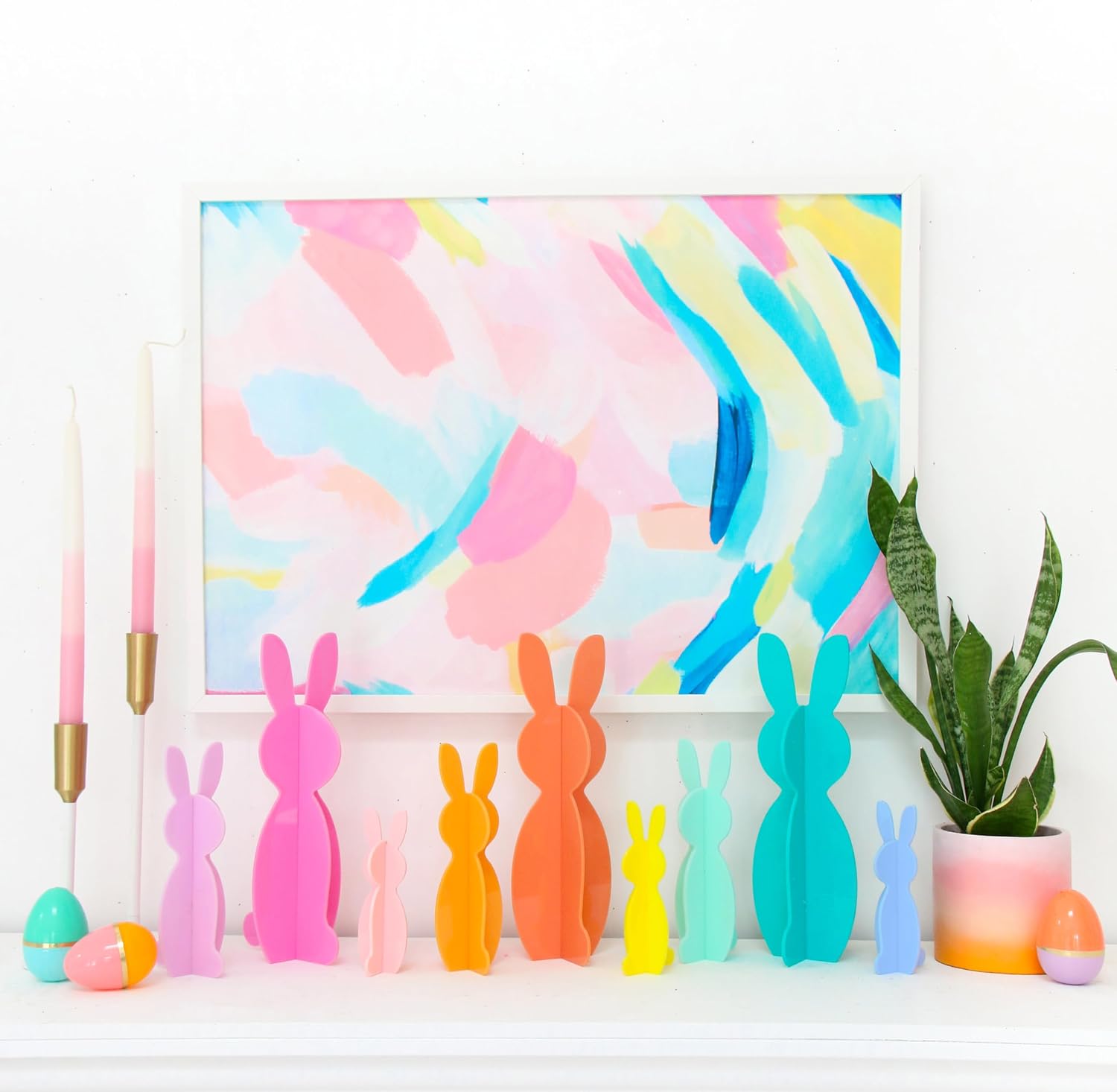 C.R. Gibson Kailo Chic Acrylic Bunny Spring and Easter Decorations, Sizes Vary, Teal and Blue, 3 Pieces