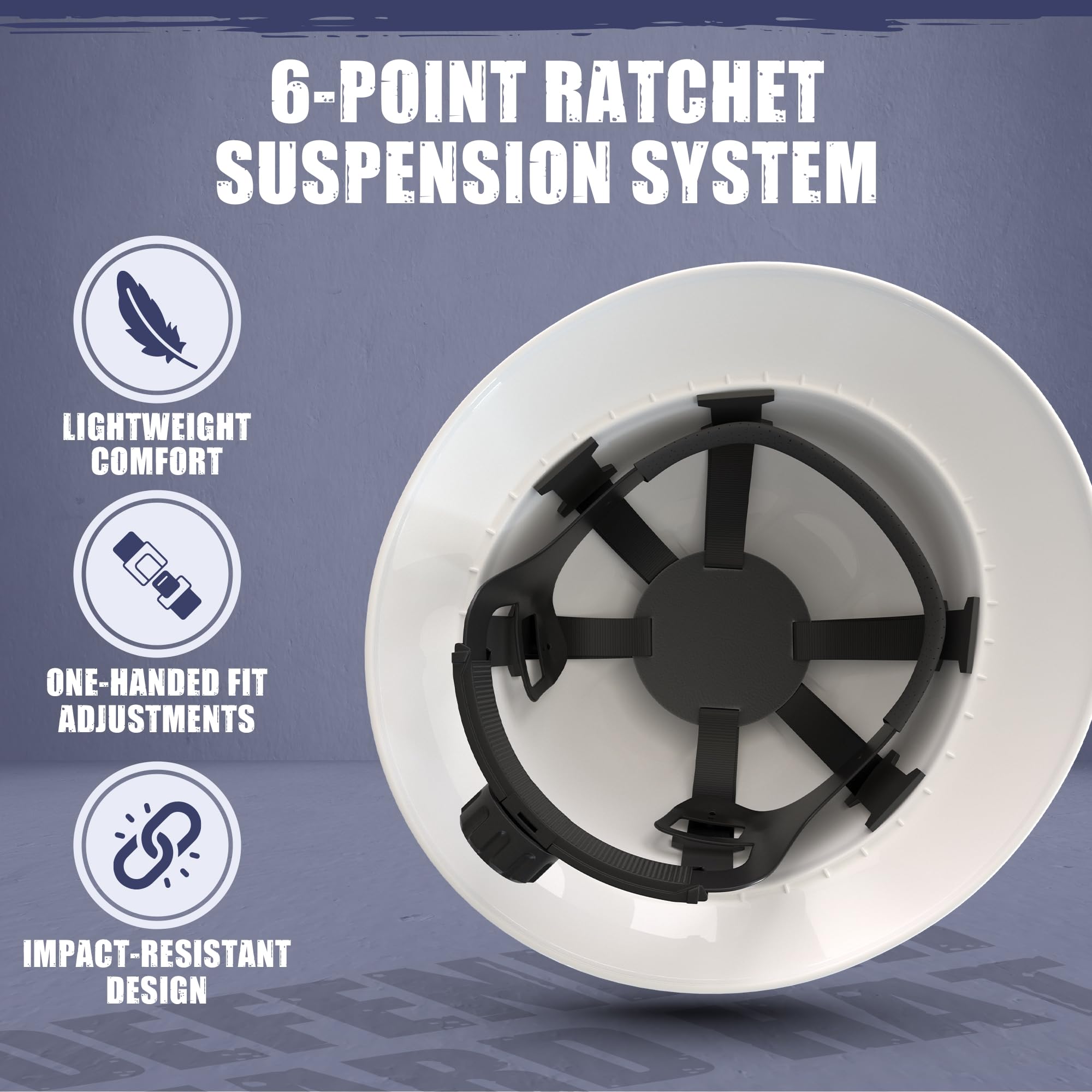 Rugged Blue Defender Full Brim Hard Hat | 6-Point Ratchet Suspension | Safety Helmet Hard Hat | Adjustable Suspension Size | ANSI Z89.1 Type 1, Class C, G, and E Certified |White Hard Hats for Men