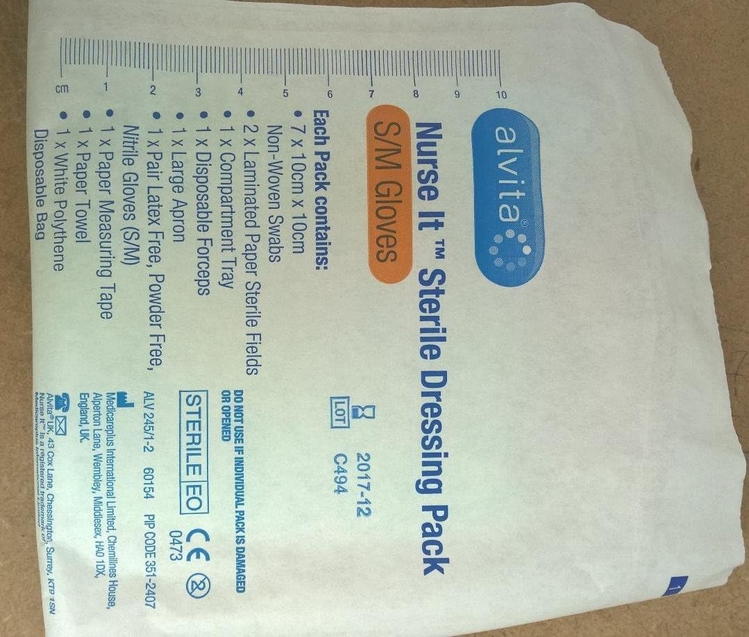 Nurse It Sterile Dressing Pack with Small Medium Gloves - Pack of 10